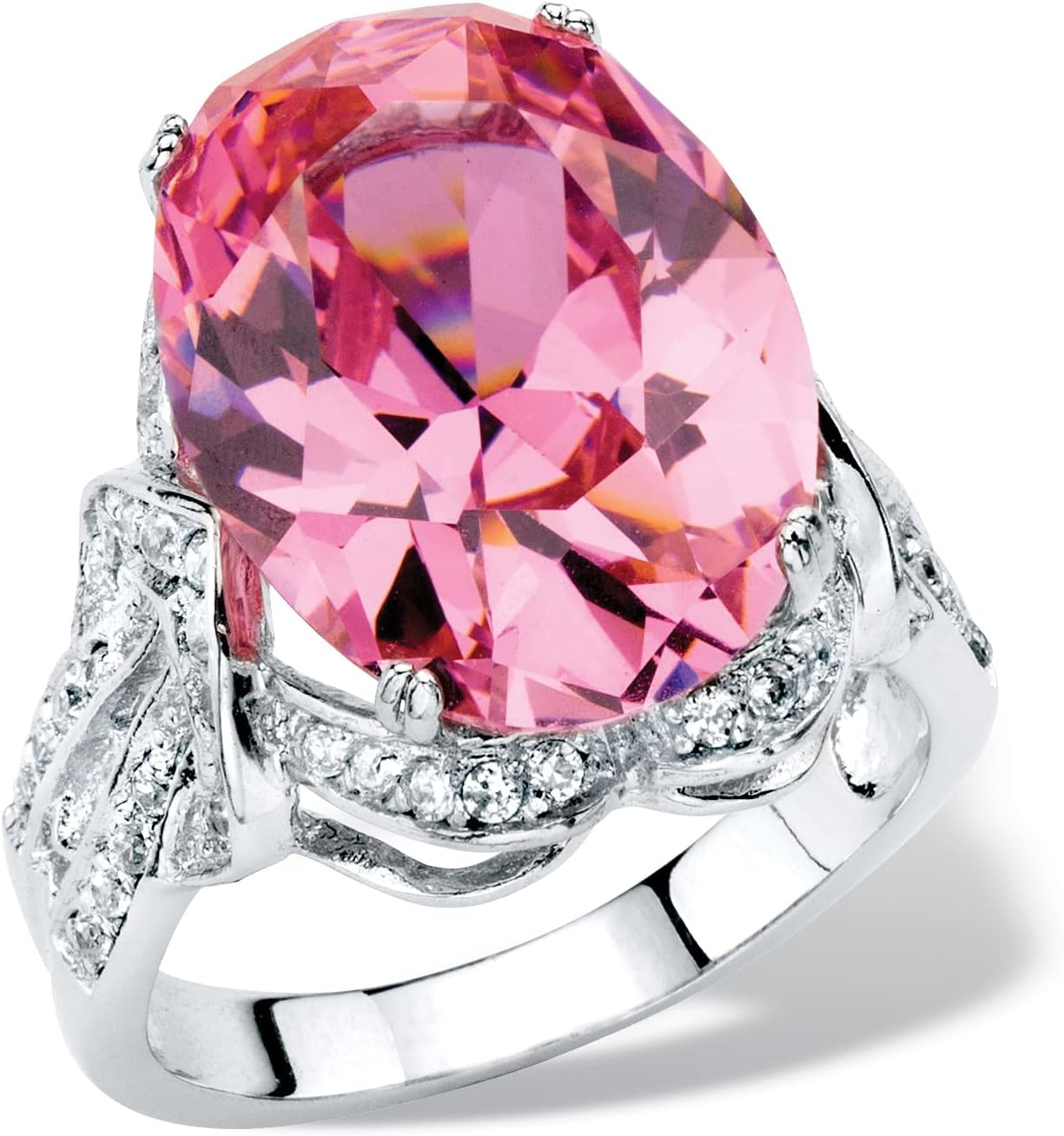 Palm Beach Jewelry PalmBeach Platinum-Plated Oval Shaped Pink Cubic Zirconia Ring Sizes 6-10