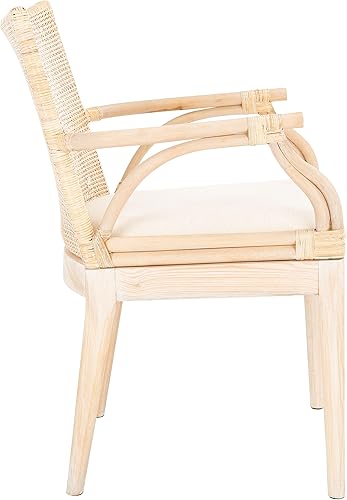 Miniatura 4 de SAFAVIEH Home Collection - Gianni - Silla con brazo de ratán de madera maciza lavada natural y blanca, asiento con acento costero tropical para sala