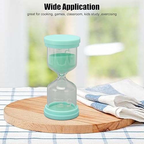 Miniatura 3 de Temporizador de arena verde duradero, juego de 2, 5 minutos, hecho de vidrio transparente grueso y plástico, pequeño y portátil, perfecto para