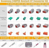 Vista 2 de Knoweasy Kit de conectores DT Deutsch de 338 piezas, conectores de 2/3/4/6/8/12 pines, herramienta de prensado Deutsch, herramienta de extracción