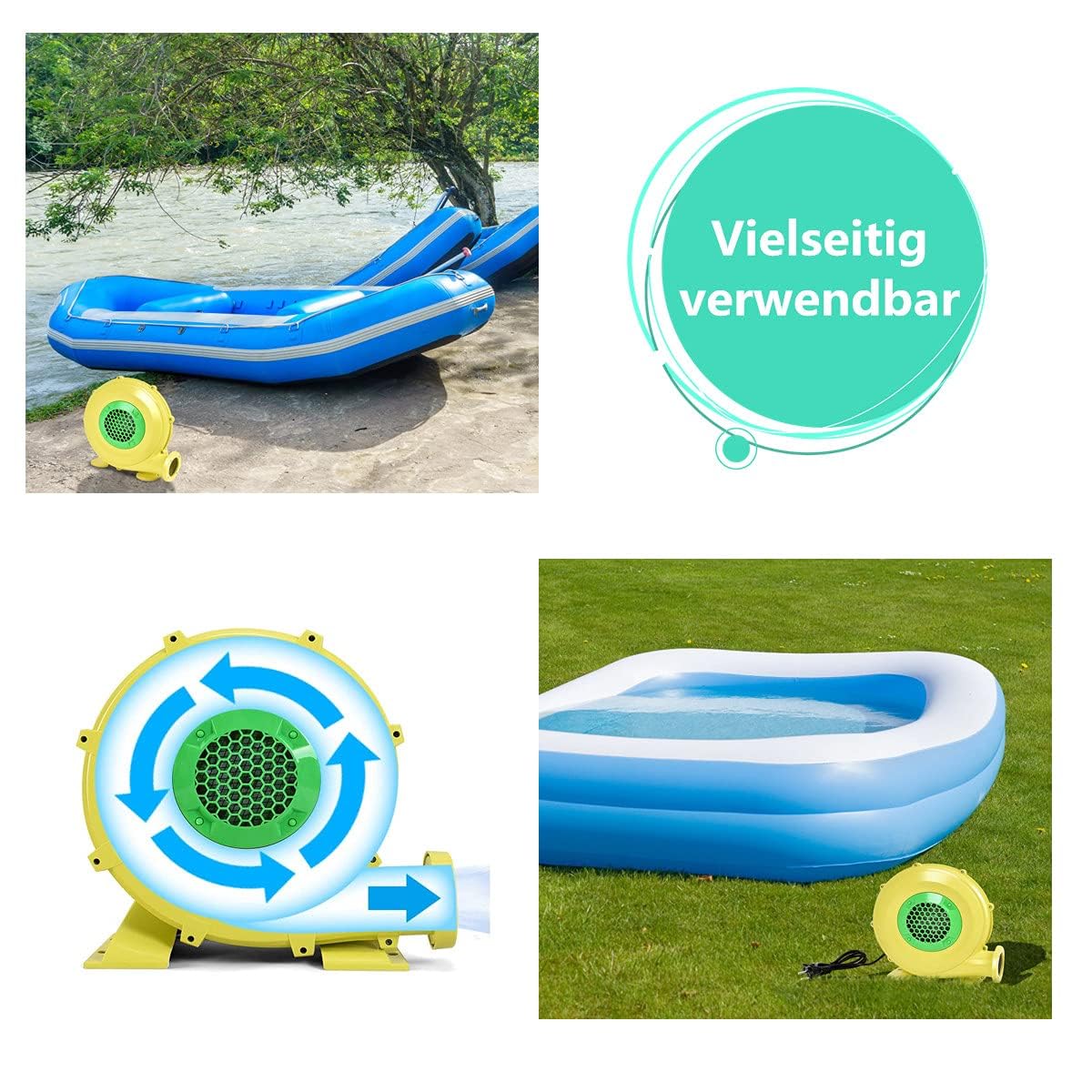 RELAX4LIFE Soplador de Aire 350/450/680 W, 220-240 V, Soplador Eléctrico con Gran Base, Ventilador Eléctrico con Cable de Alimentación 380cm para Castillo Hinchable (580 m³/h, 1500 Pa 350 W)