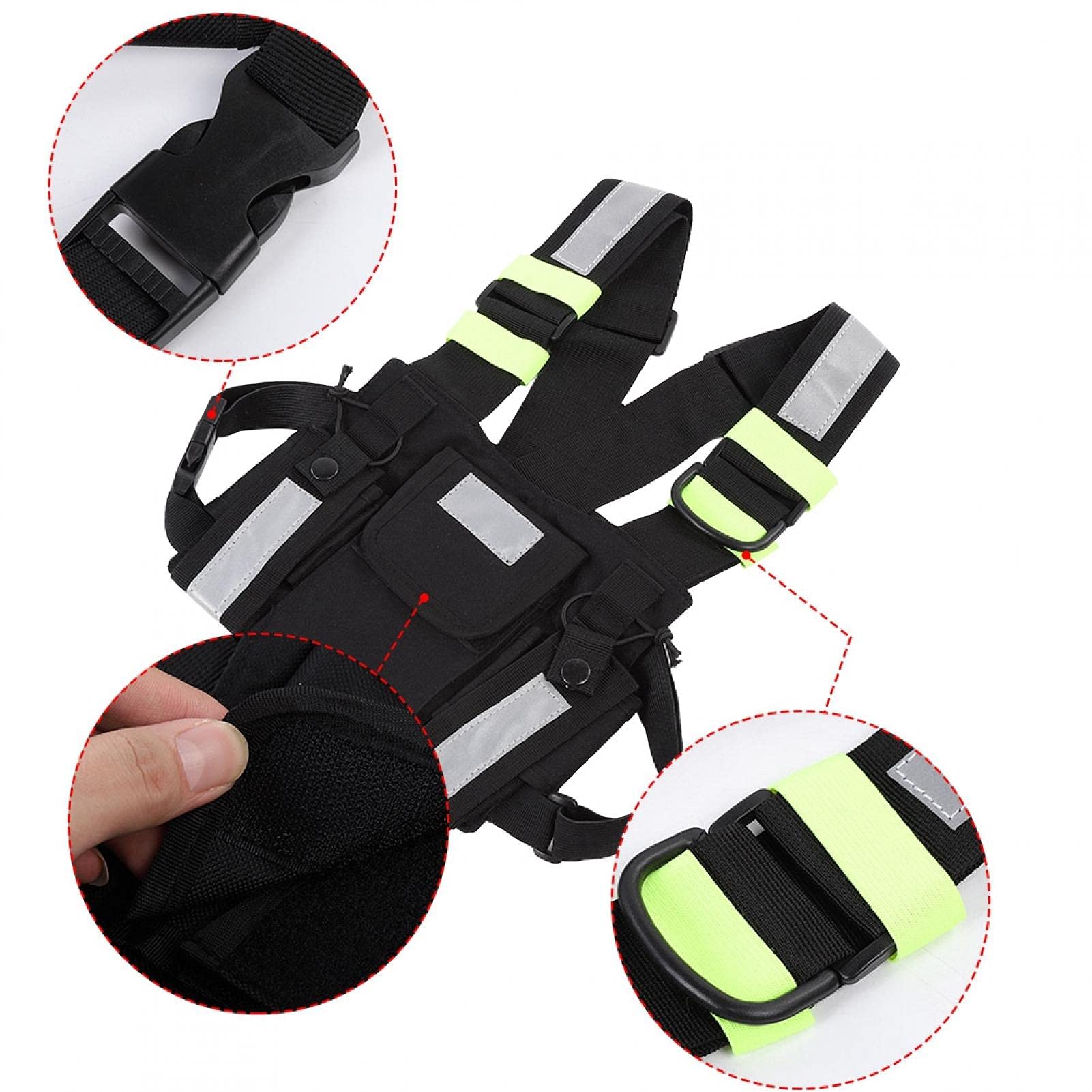 Gilet walkie-talkie, confezione imbracatura pettorale, confezione frontale imbracatura pettorale, imbracatura tattica riflettente gialla TYT Radio Confezione frontale gilet borsa pettorale per walkie-