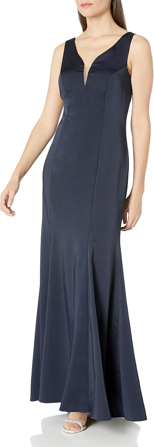 Marina Women's Satin Plunge Gown 12 Navy