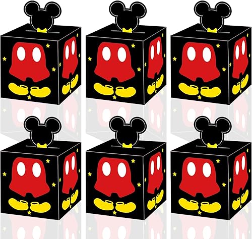 Hbavfihnbg 12 cajas de recuerdo de suministros de fiesta de ratón, bolsas de regalo de fiesta de ratón para niños, decoración de cumpleaños (negro)
