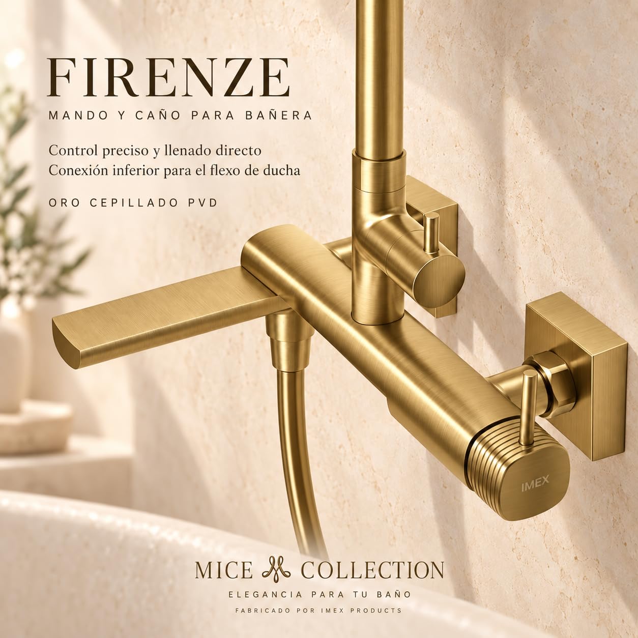 Columna de ducha para bañera monomando Firenze Oro Cepillado PVD