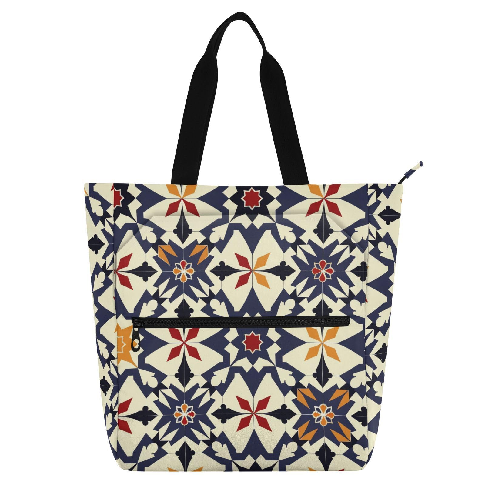 Bolsa de mano para libros con cremallera, bolso de hombro azul oscuro para compras y universidad 8