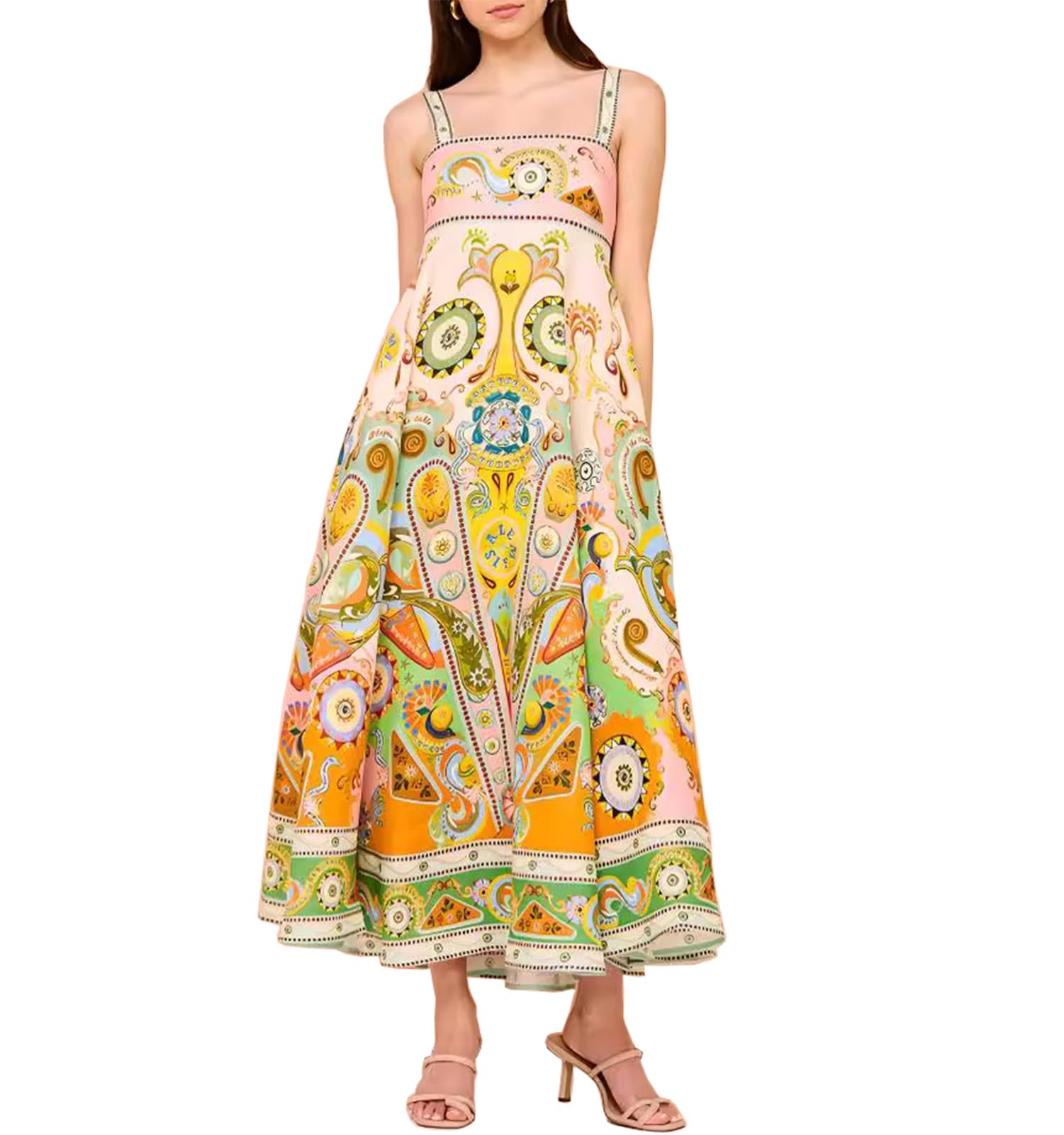 Xusai Women's Flower 3 ,Xl, Summer Maxi Dresses Sexy Sleeveless Spaghetti Strap Sundresses Casual Loose Flowy Dress With Pockets