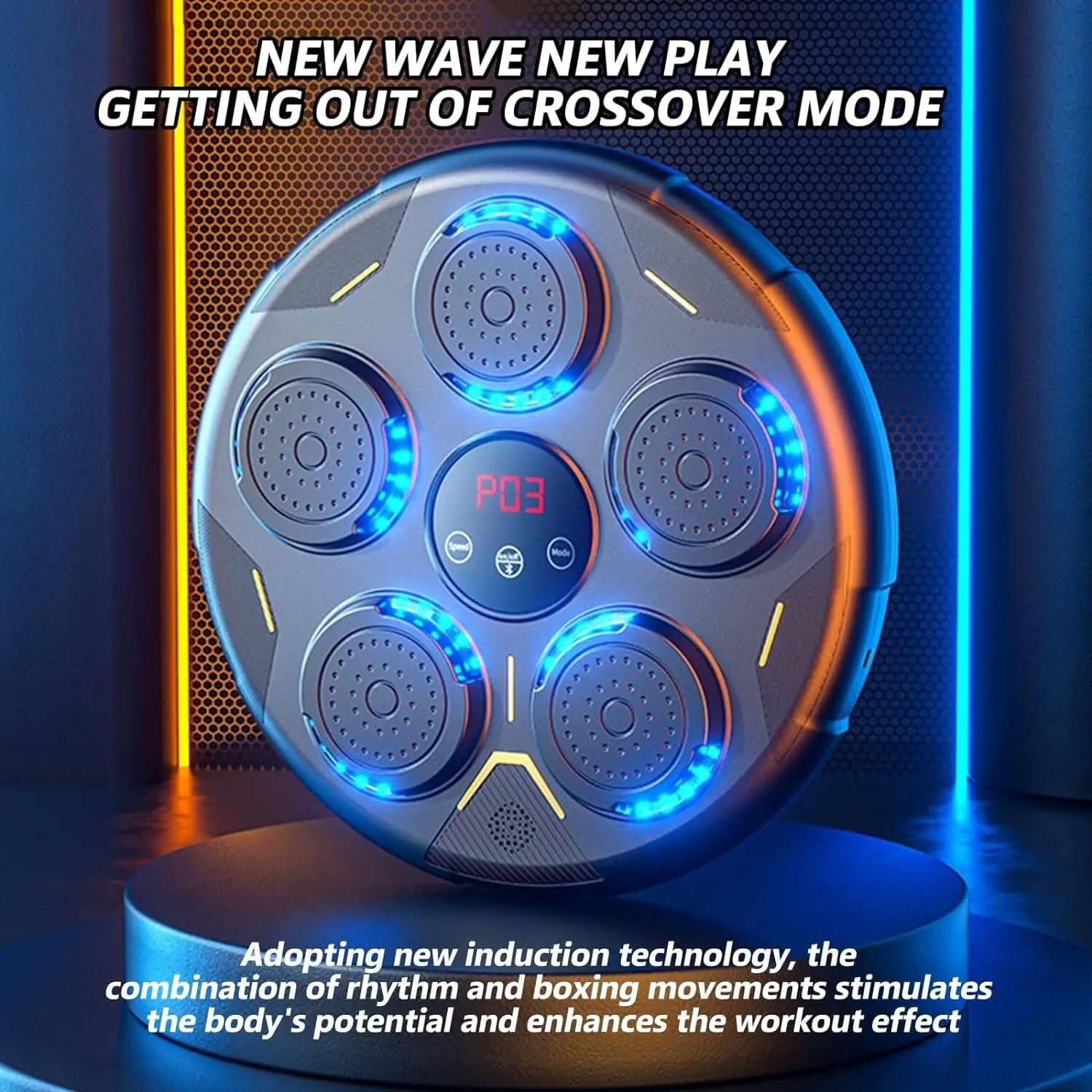 Máquina de boxeo de música electrónica, objetivo de entrenamiento musical Bluetooth inteligente, ajuste de 9 niveles Entrenador de reacción de conteo inteligente, objetivo de pared con luz rítmica for