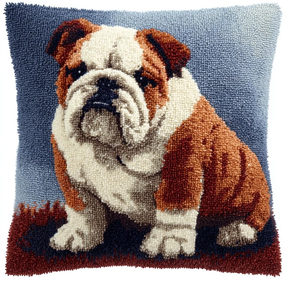 FWRTYCB Latch Hook Kits Pillow Bulldog Crochet Yarn Hooking Pillowcase