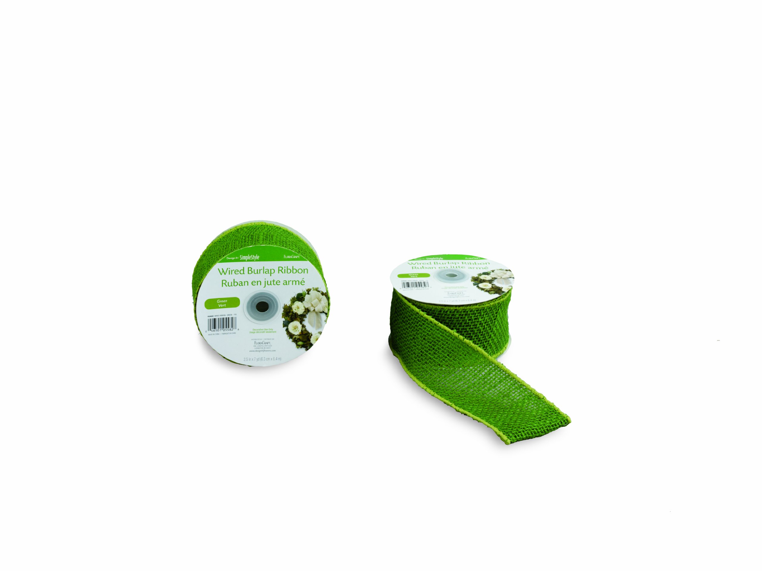 FloraCraftSimpleStyle, 7 Yard Wired Ribbon, Green