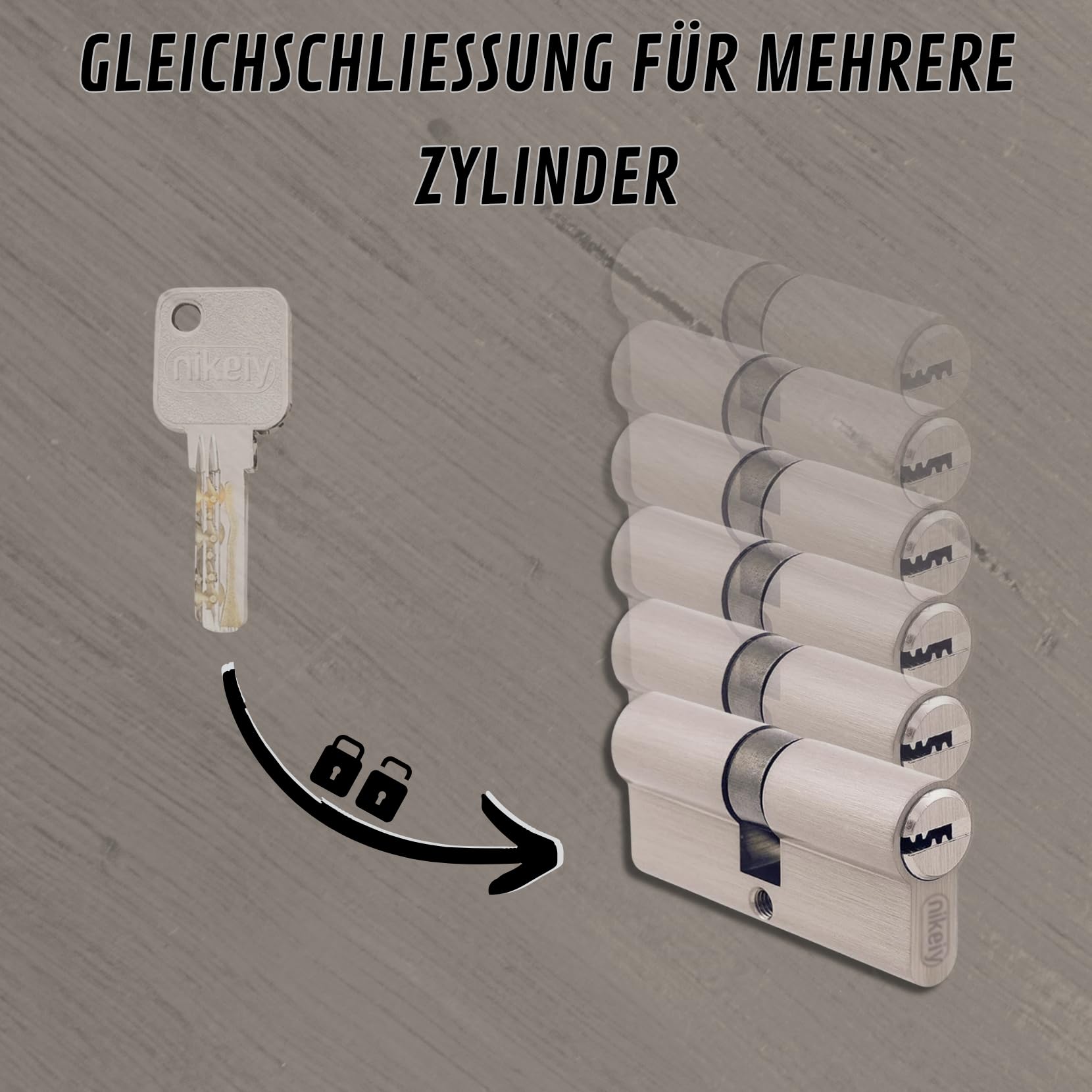 3er-Set: Gleichschließende Messing-Doppelzylinder 30/30 mm (60 mm), ein Schlüssel für alle Zylinder, inkl. Schlüssel und Schrauben, für Haus- und Garagentüren
