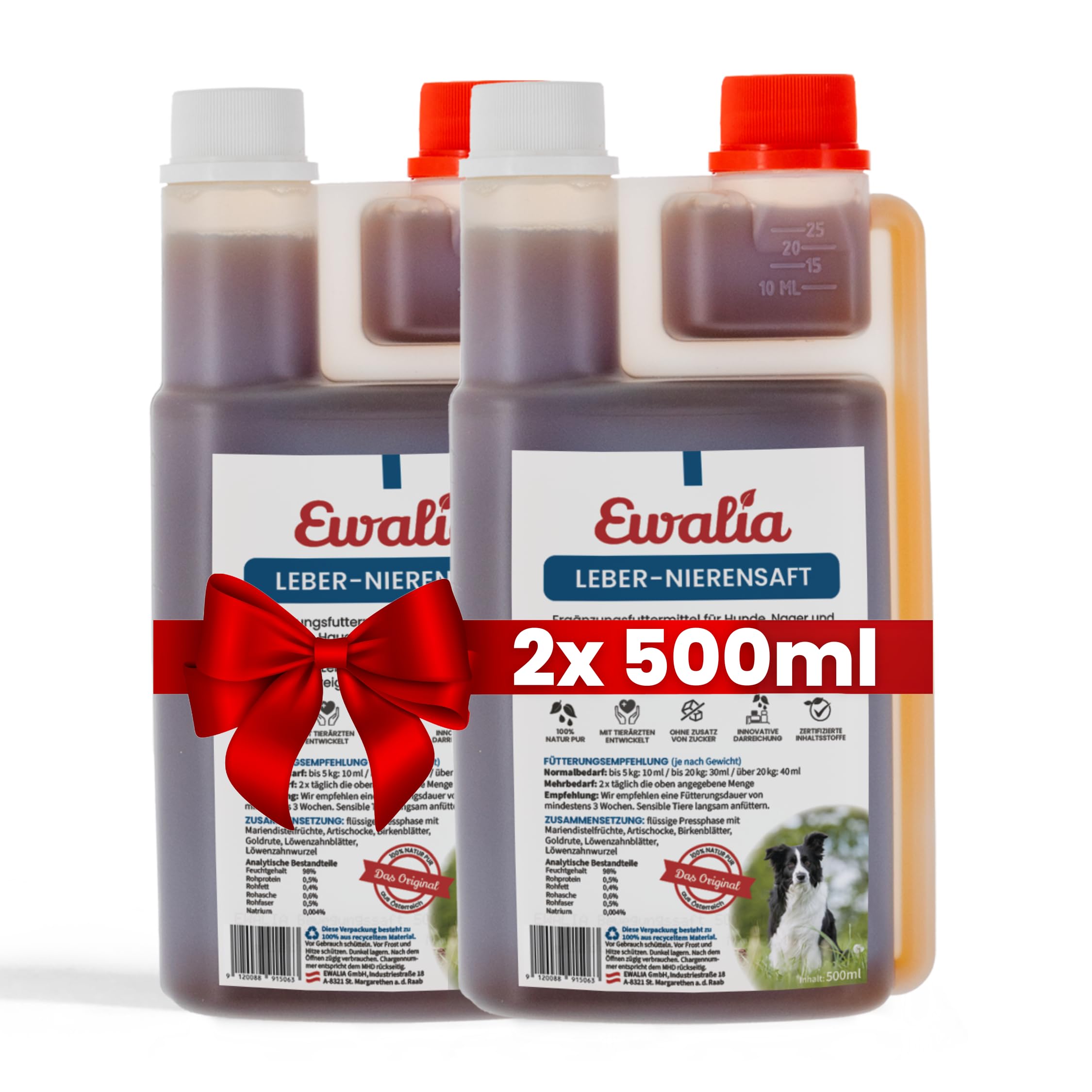 NEU! EWALIA Leber-Nierensaft für Hunde - Natürliche Unterstützung für Leber & Nieren - EIN Beitrag zur ganzheitlichen Gesundheit - mit Tierärzten entwickelt, 100% Natur pur - 2x500ml