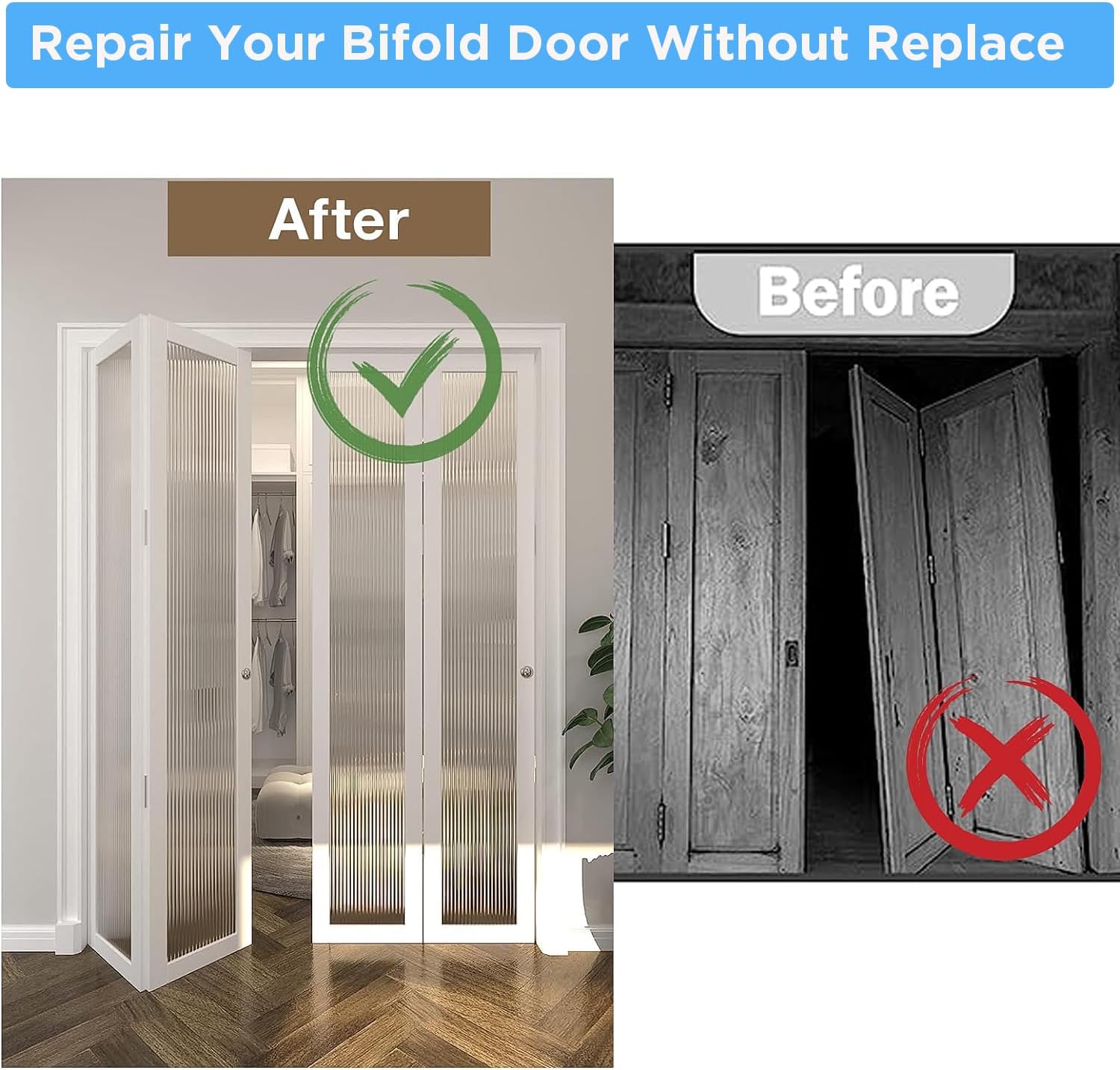 2 Pack Bifold Door Hardware Repair Kit - Bifold Closet Door Hardware Replacements Tools for 7/8" to 1" Sliding Door Track, Bifold Door Parts Include Top & Bottom Bracket, 3/8" Pivot, 7/8" Guides Wheel