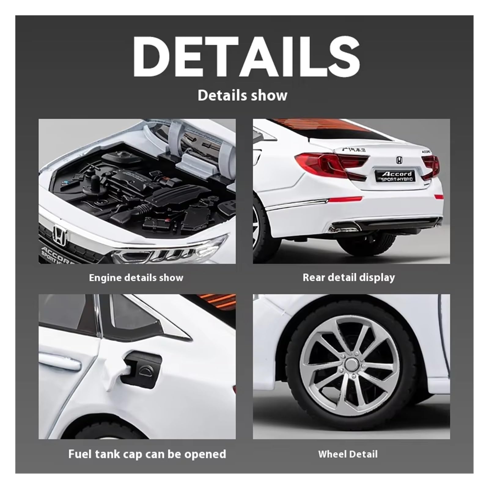 1:24 Per Accord Lega Metallo Pressofuso Modello Di Auto Collezionabile Hobby Decorazione Regalo(Black,With box)