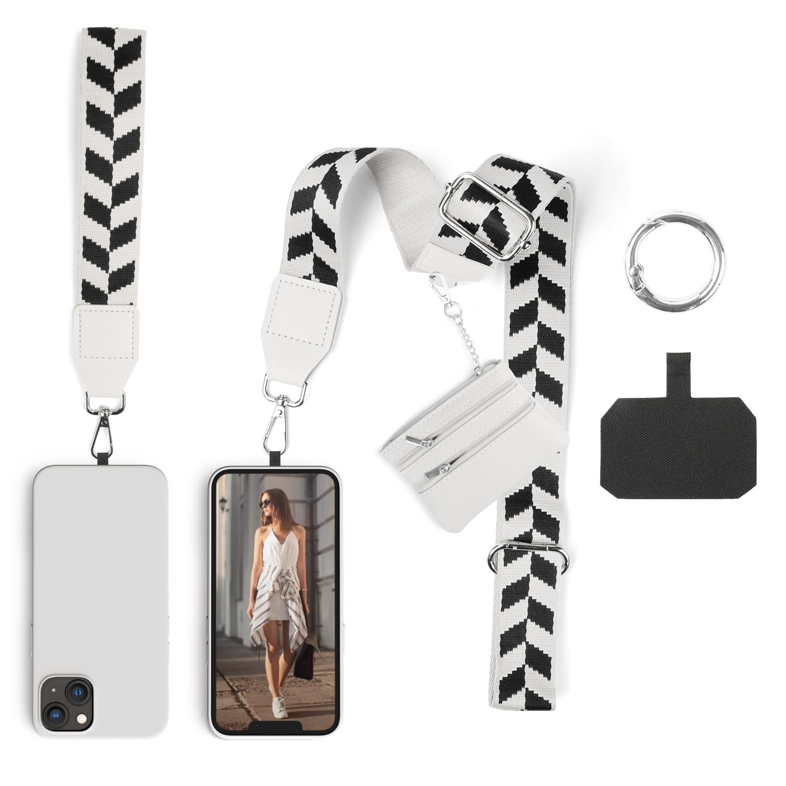 Clip and Go Phone Strap with Wallet Crossbody, Phone Chain Cross Body with Detachable Zippered Pouch, Phone Lanyard with Purse, Adjustable Mobile