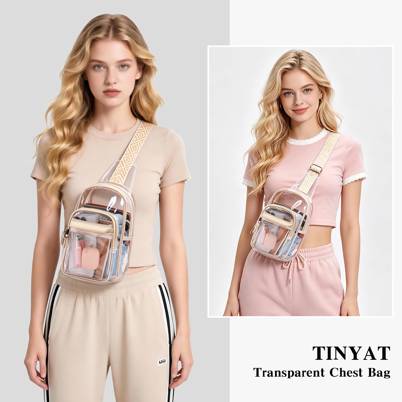 TINYAT Borsa a tracolla trasparente da uomo, approvata dallo stadio, borsa a tracolla trasparente con tracolla regolabile, T560, 7004/Cachi