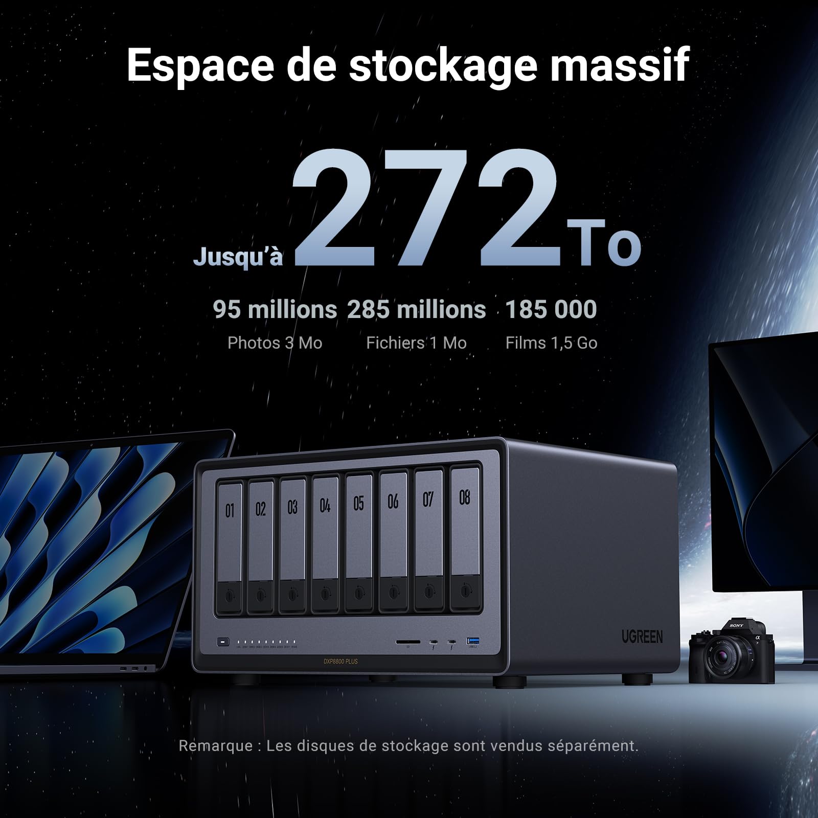 UGREEN NASync DXP8800 Plus, NAS de Bureau 8 Baies, processeur Intel i5 1235u 10 cœurs, 8 Go de RAM DDR5, SSD 128 Go, 2 Ports 10 GbE, 2 emplacements M.2 NVMe, HDMI 8K, 2 Ports TBT4 (sans Disque)