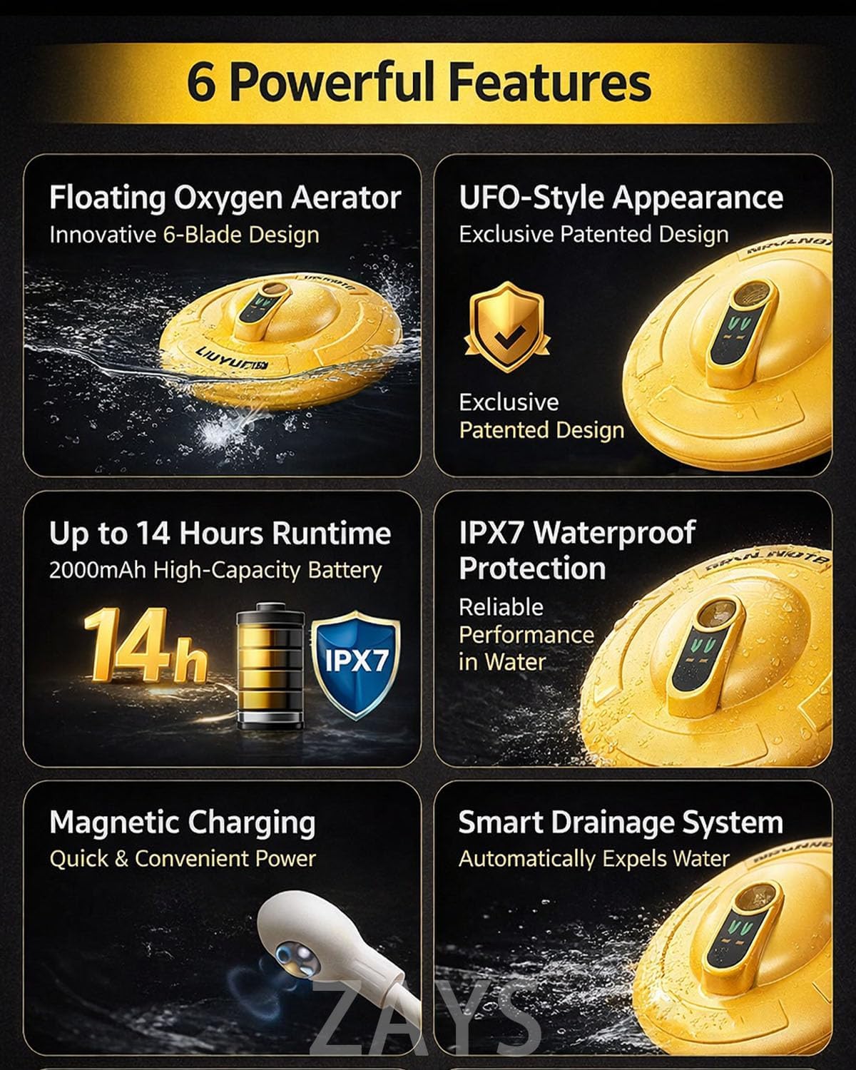 Live Bait Aerator Oxygen Ipx7 Waterproof Pump,Ultra-Quiet Bubbler with Magnetic Rechargeable Charging Fishing,Portable Channel Aquarium for Minnow Bucket Fish Tank Shore & Boat Outdoors