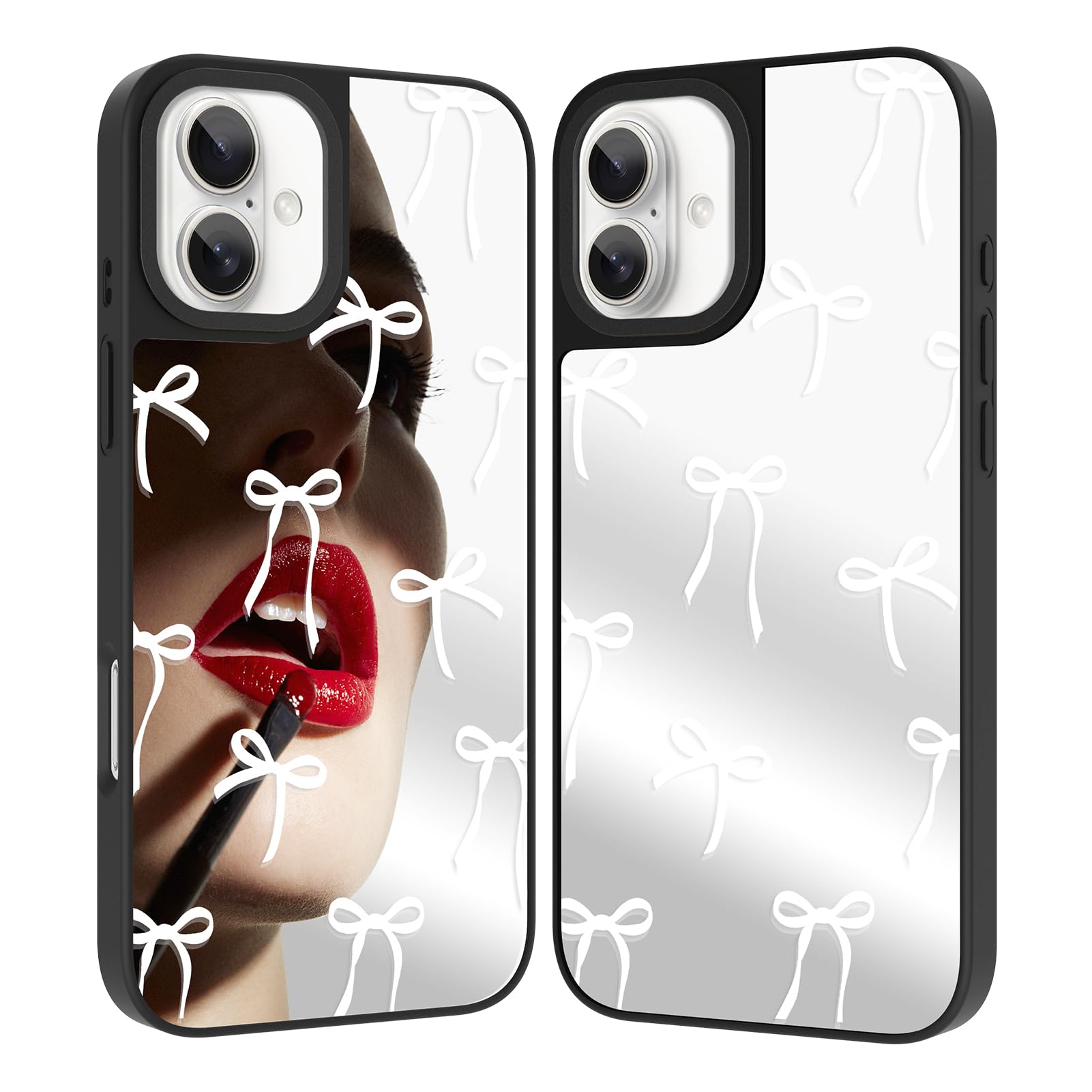 Amazon.co.jp: ZIYE iPhone 16用ミラーケース、かわいいホワイトリボン