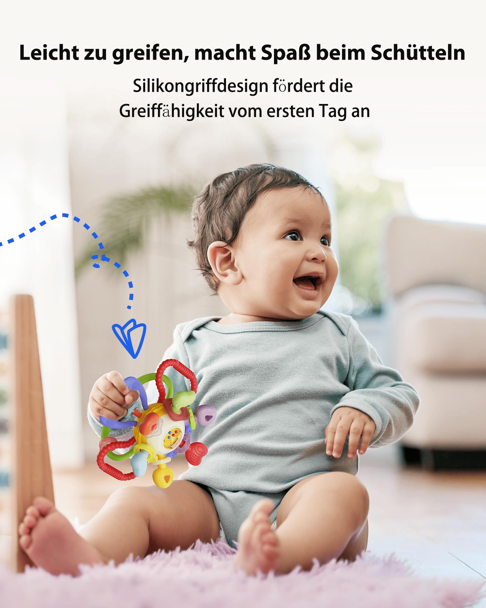 Infinno Baby Greifball & Rassel,BPA-freies Silikon Beißring-Spielzeug für 0-12 Monate, Multifunktionales Montessori Baby Geschenk Mit Leuchtenden Farben
