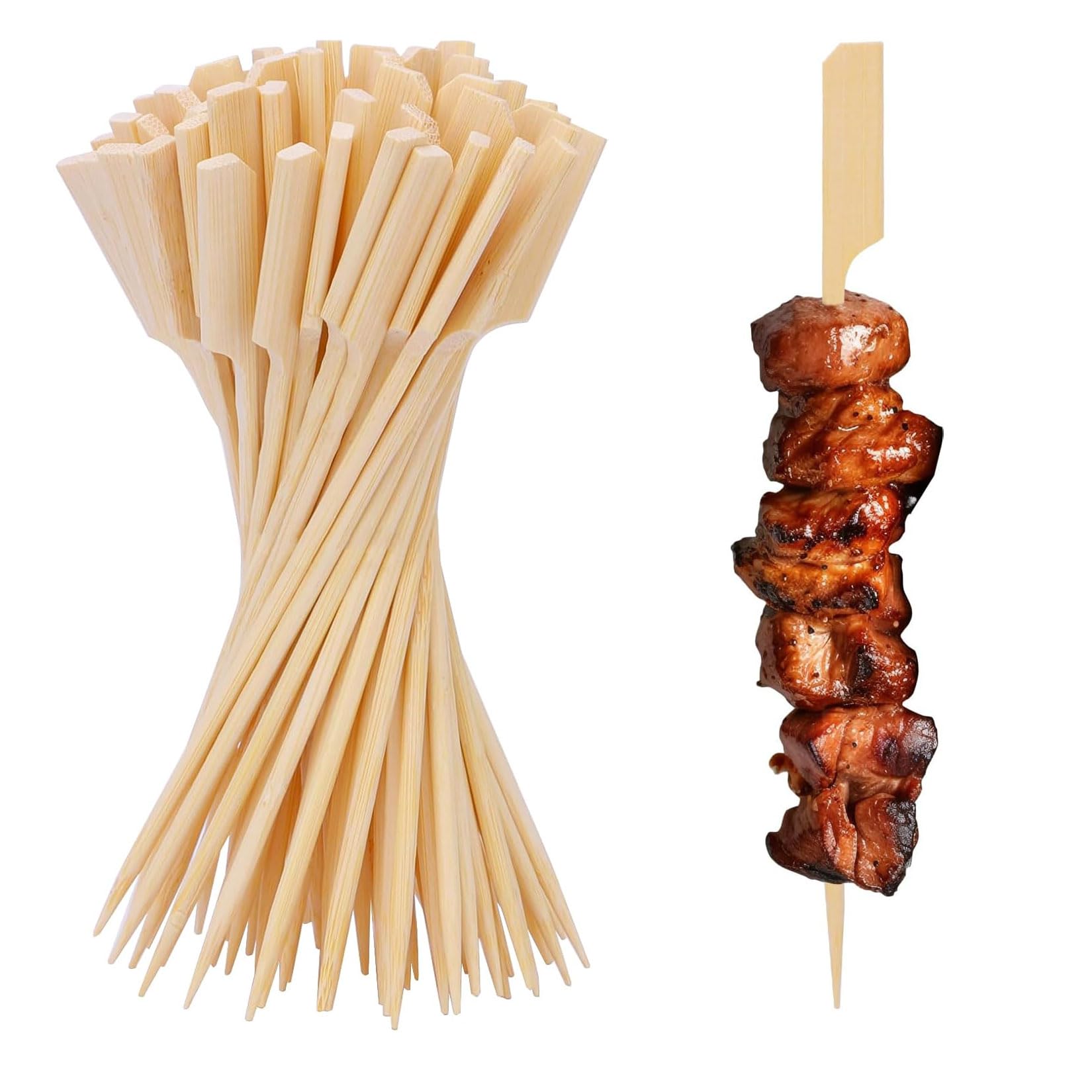 100 Stück Bambusspieße 15cm, Spieße Fingerfood, Biologisch Abbaubare Naturholzspieße, Holzspieße für Fingerfood Snacks Cocktail Burger Obst Schaschlik Party