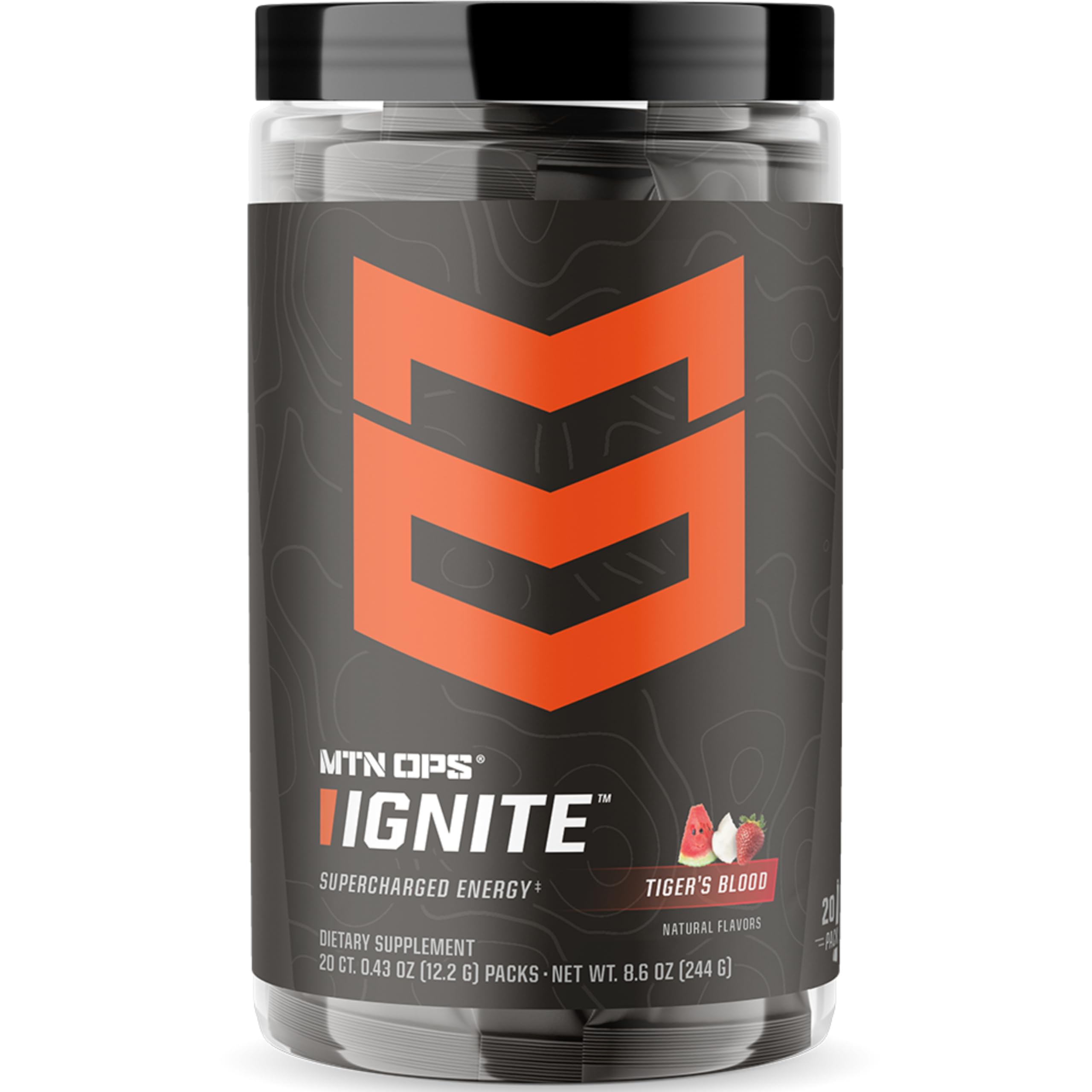 Ignite Trail Packs Energy Drink Powder, Gluten Free Nootropic Supplement Drink Mix, L Arginine, L Citrulline, Caffeine & Nootropic Sugar Free Drink Mix, 20 Servings, Tiger's Blood