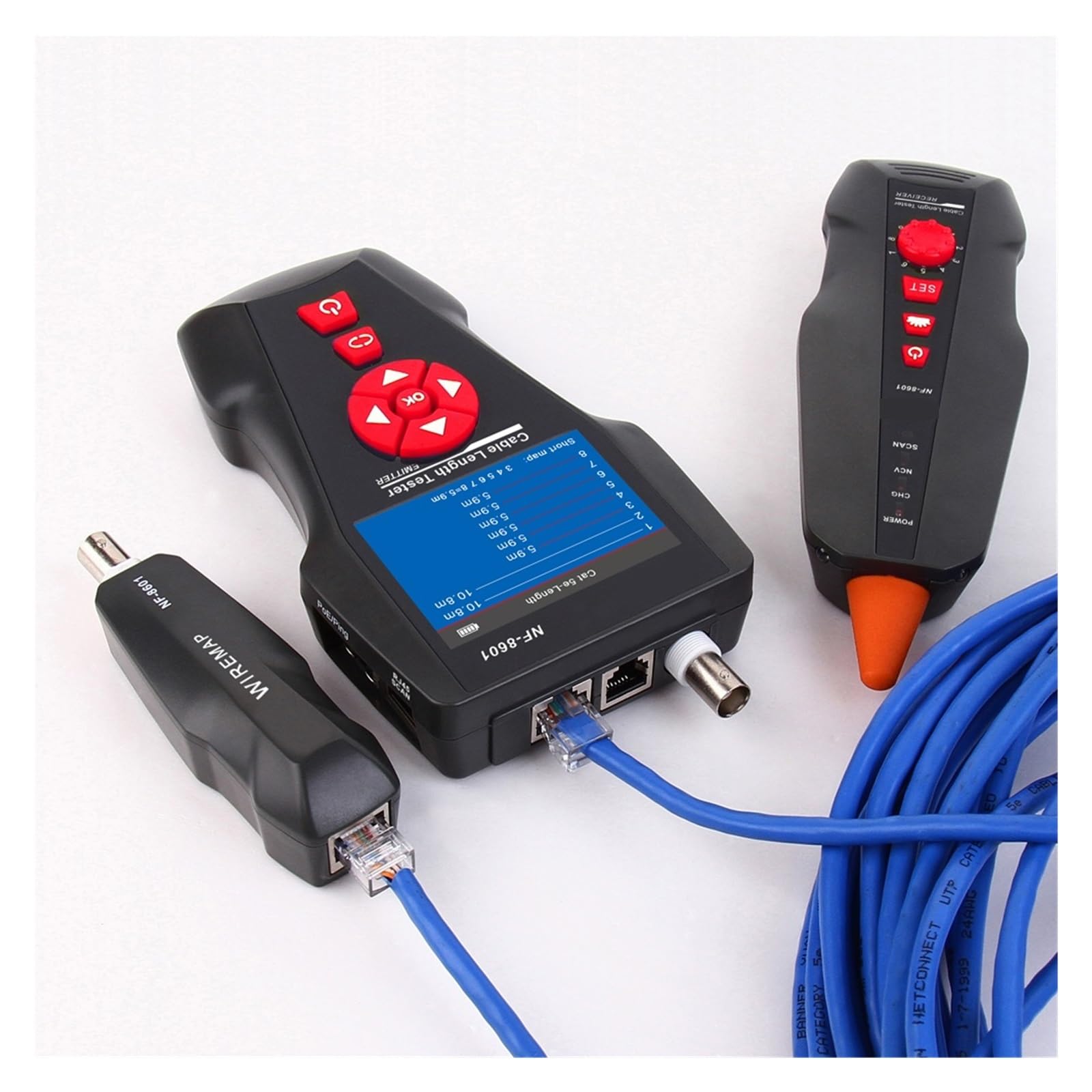 Probadores de Redes y Cables Probador De Cable De Red NF-8601 Buscador De Línea Bnc Rj45 Rj11 Cat5 Cat6 Cat7 LAN Ping PoE Prueba De Longitud Rastreador De Cable De Red