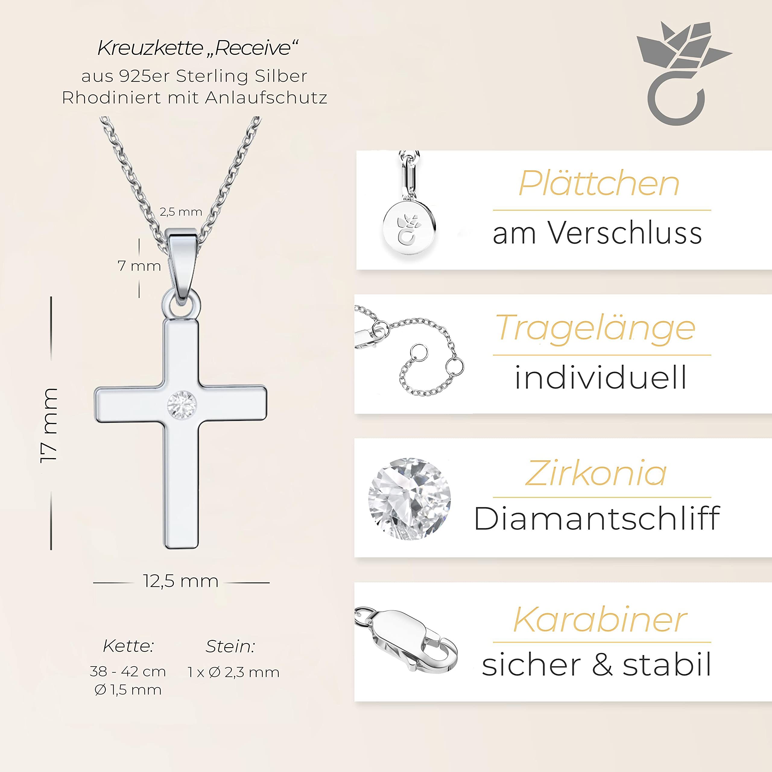 Łańcuszek z krzyżykiem ze srebra próby 925 z cyrkonią + luksusowe etui + prawdziwe srebro łańcuszek z krzyżykiem z kamieniem takim jak diament zawieszka w kształcie krzyża zawieszka prezent na komunię biżuteria chrzest FF430