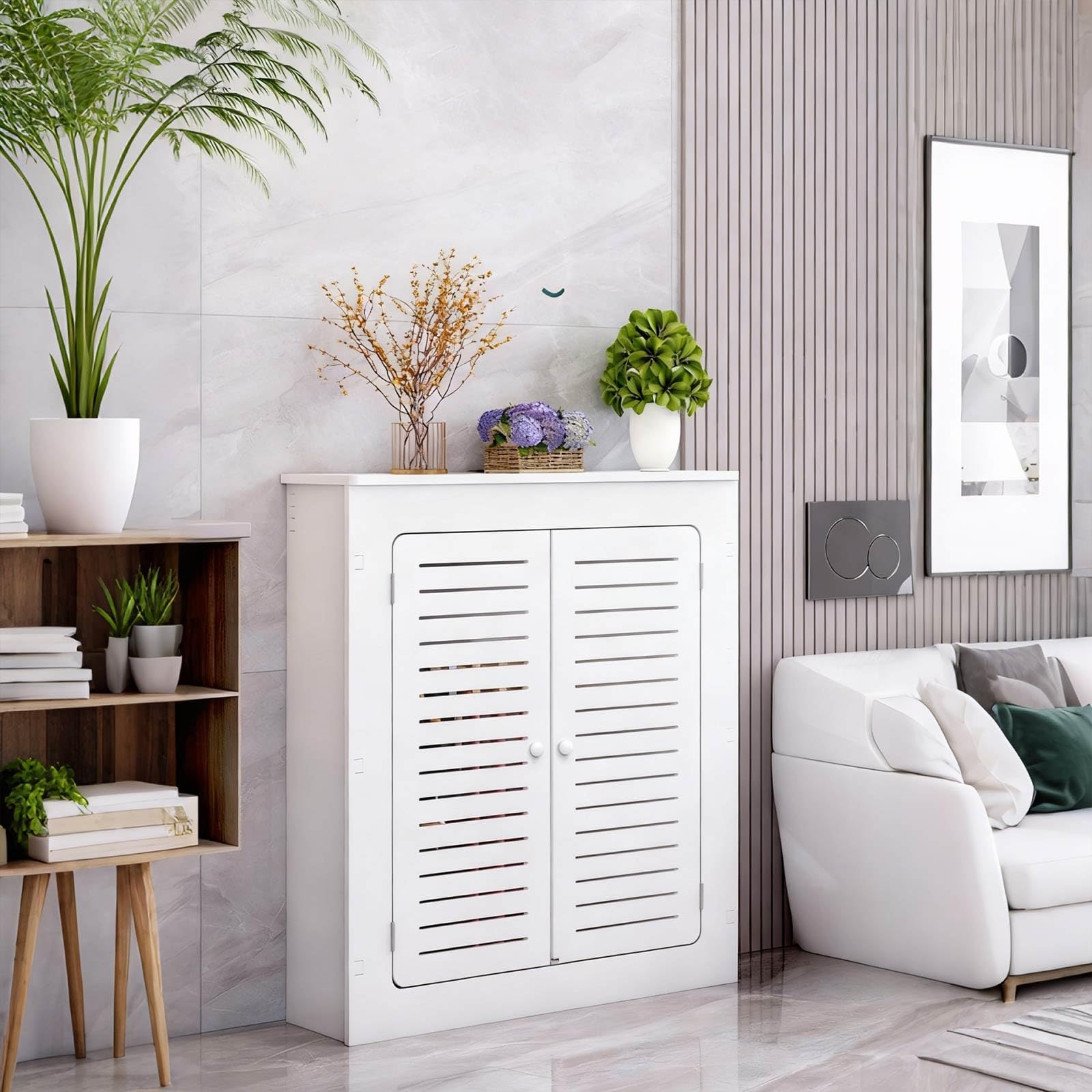Mobile Copri Tubi In PVC Per Organizzare E Nascondere Tubature Idrauliche O Del Riscaldamento, Copri Termosifone Moderno Bianco Aerazione, Ideale Per Appartamenti, Lavanderie E Bagni(50x80x25 cm)