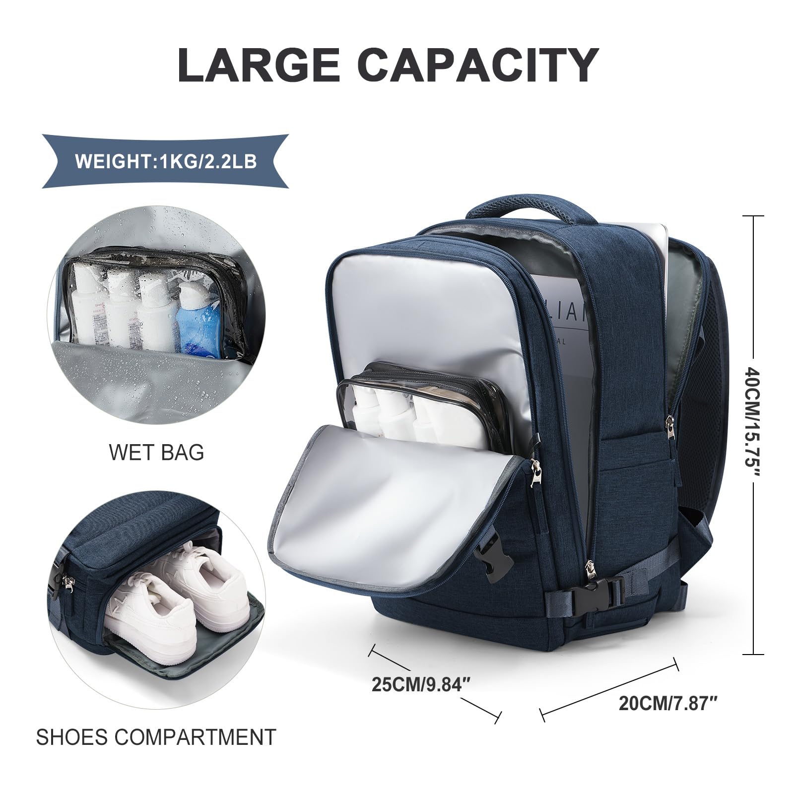 SZLX Zaino da viaggio grande da donna da viaggio zaino da escursionismo sportivo da esterno impermeabile zaino da scuola casual laptop da 14 pollici con porta di ricarica USB scomparto per scarpe