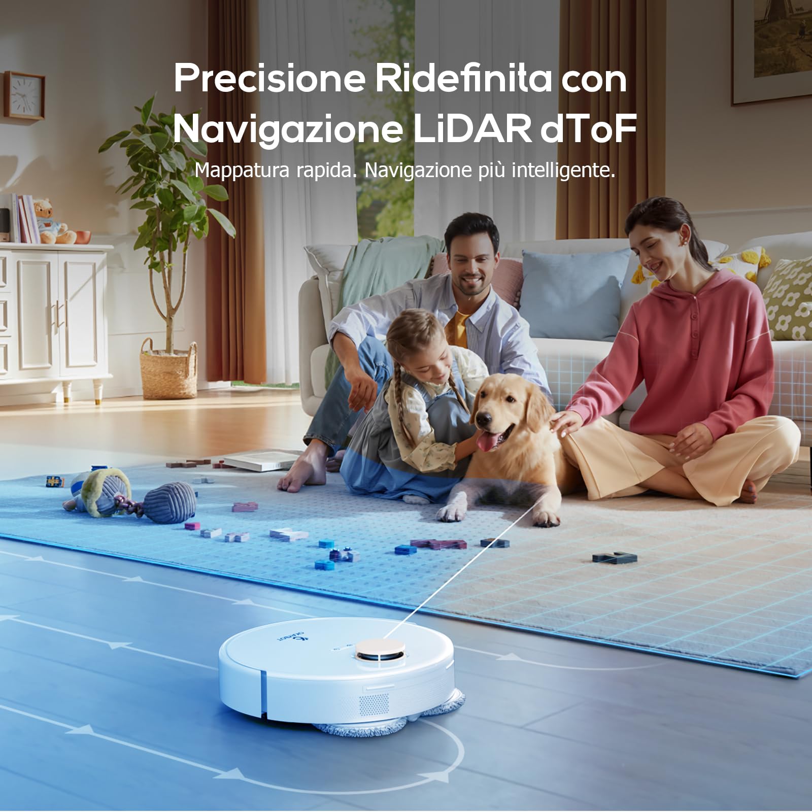 V3 Robot Aspirapolvere Lavapavimenti 8000Pa, Antigroviglio, Panno Sollevabile, Autopulizia & Asciugatura ad Aria Calda, Navigazione LiDAR-DTOF, Ideale per Peli di Animali e Tappeti | Auto-pulizia, asciugatura aria calda, doppio mocio levitabile, spazzole