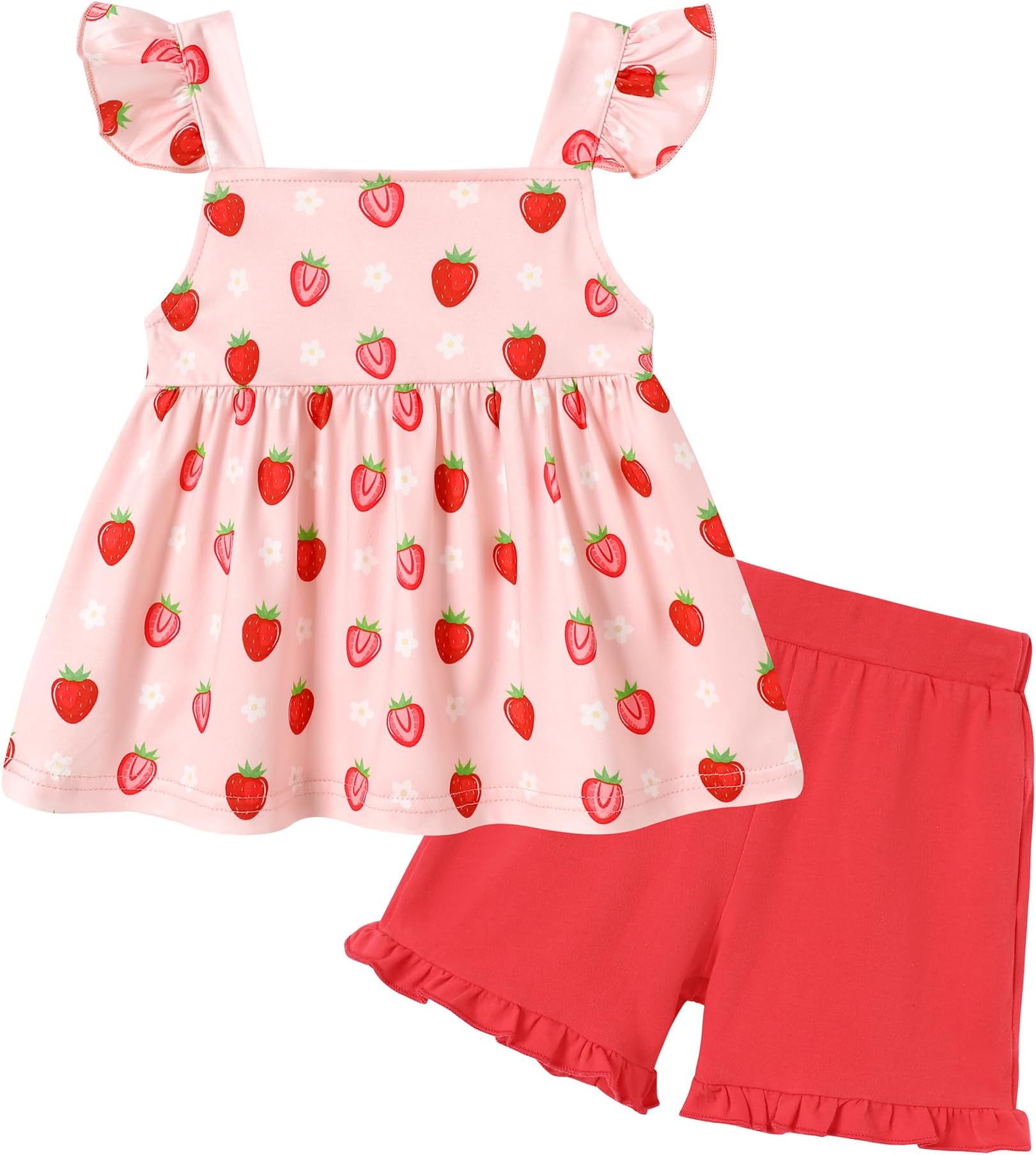 Toddler Girl Clothes, 2Pcs Baby Girl Summer Outfits Ruffle Sleeveless Shirts Floral Tops + Shorts Clothing Set 1-5T