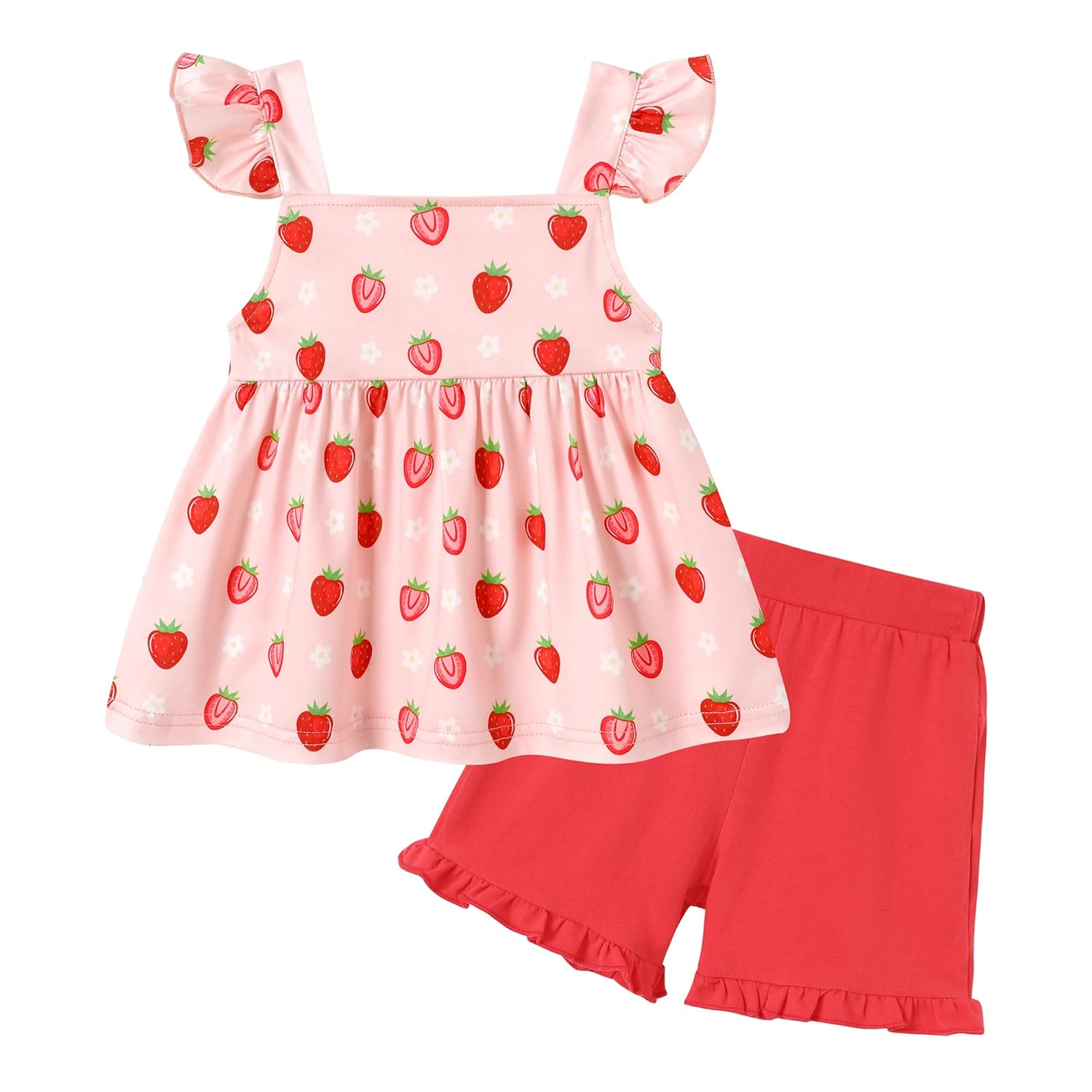 YUEMION Toddler Girl Clothes 2Pcs Baby Girl Summer Outfits Ruffle Sleeveless Shirts Floral Tops Shorts Clothing Set 1-5T