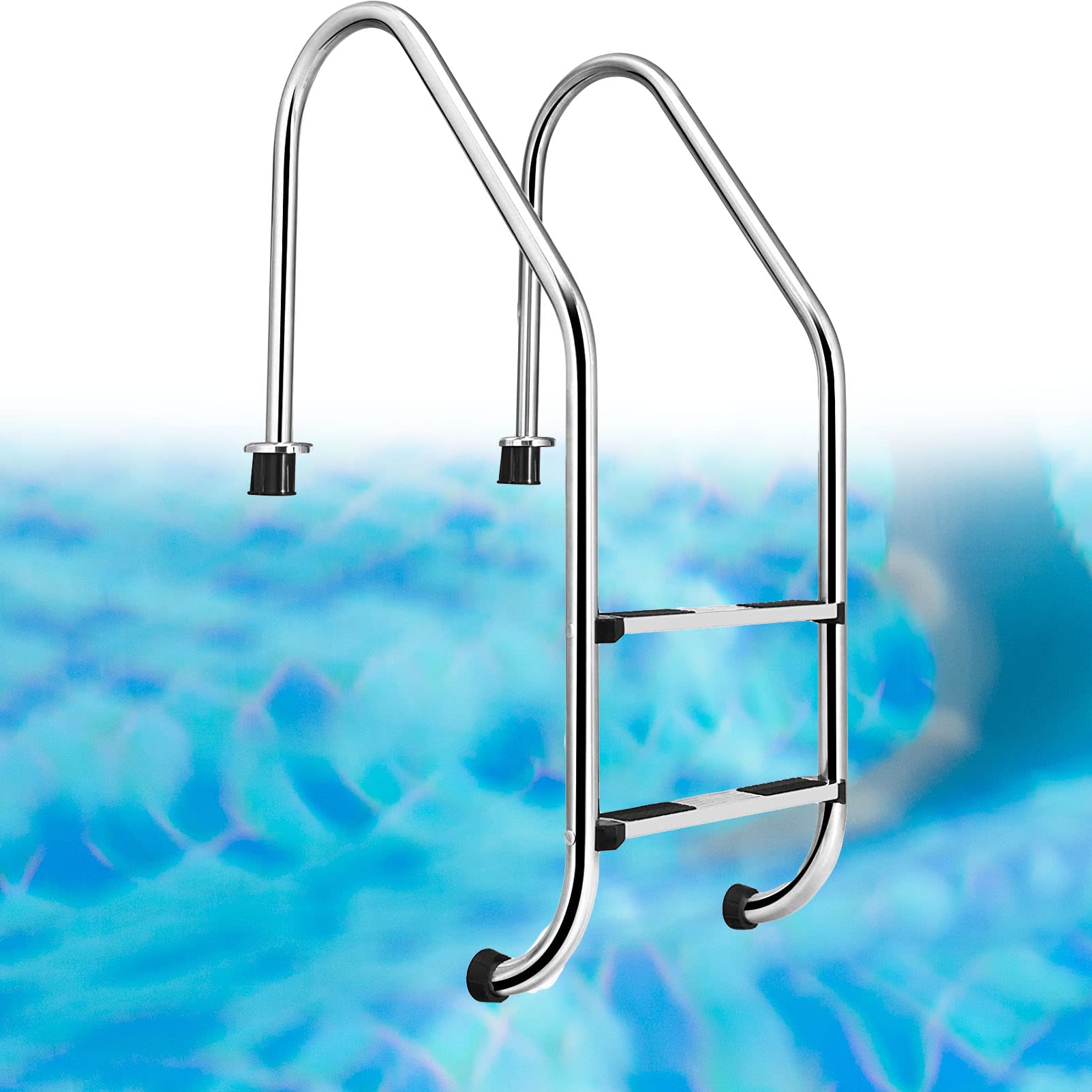 Scaletta per Piscina in Acciaio Inox 304, corrimano Antiscivolo per Piscine interrate con Cuscinetti in Gomma, Robusta Barra di Sicurezza per Piscine Interne ed Esterne.