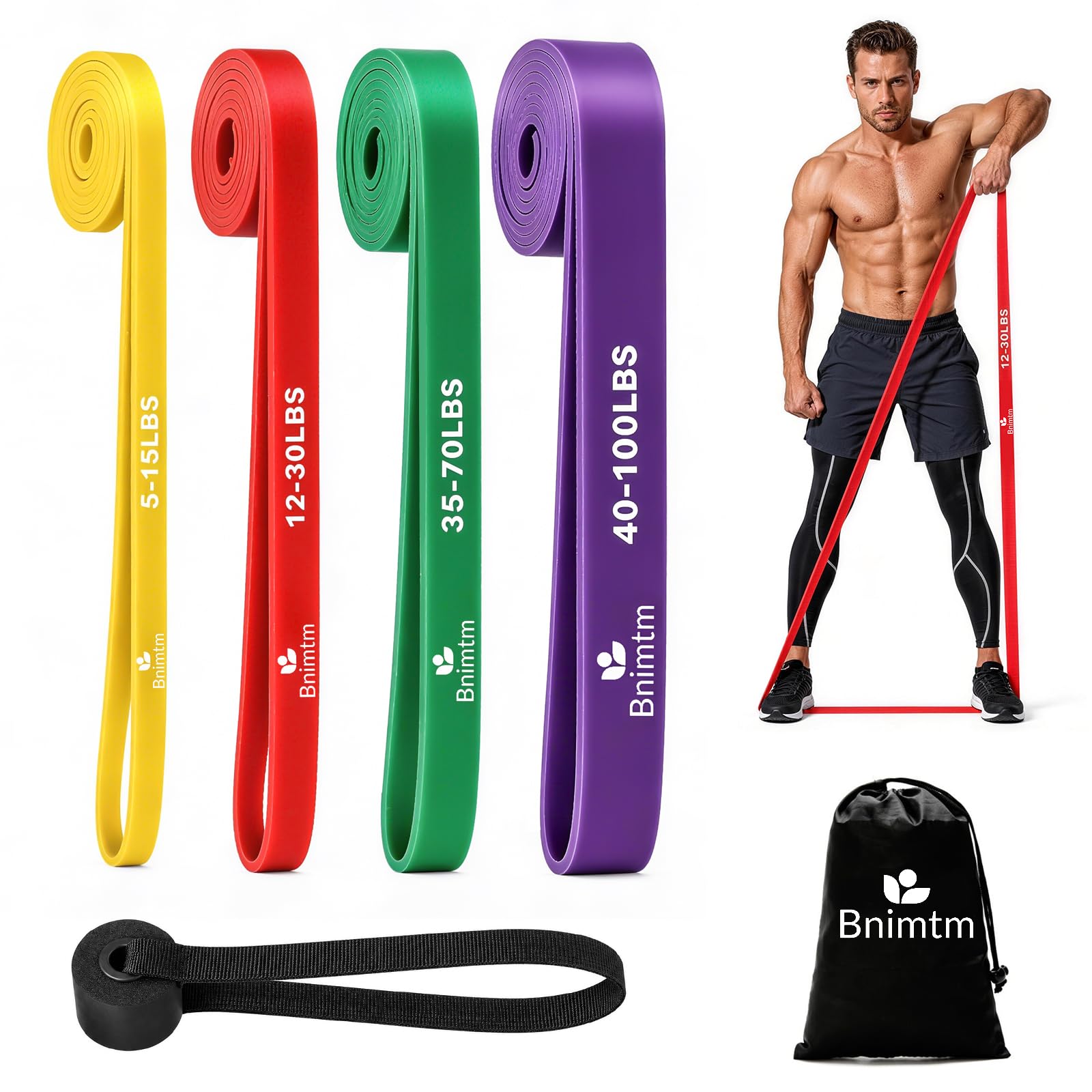 Resistance Bands for Working Out, 4 Levels Exercise Band with Door Anchor, Pull Up Bands for Strength Training, Yoga, Stretch Mobility, Powerlifting, and Home Workouts