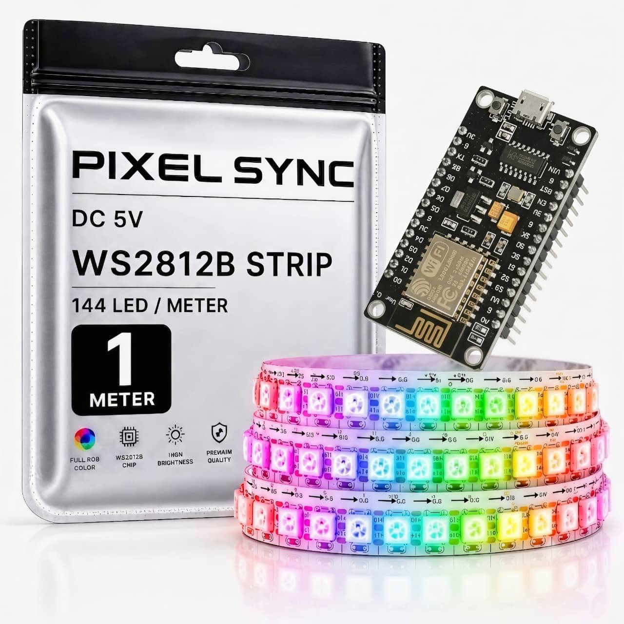 WS2812B RGB Pixel Strip Kit 1 Meter, 144 LEDs/Meter with ESP8266 WiFi Controller, 5V Addressable RGBIC LED Strip for DIY Electronics, IoT, WLED, STEM & Maker Projects(with ESP8266)-image-40