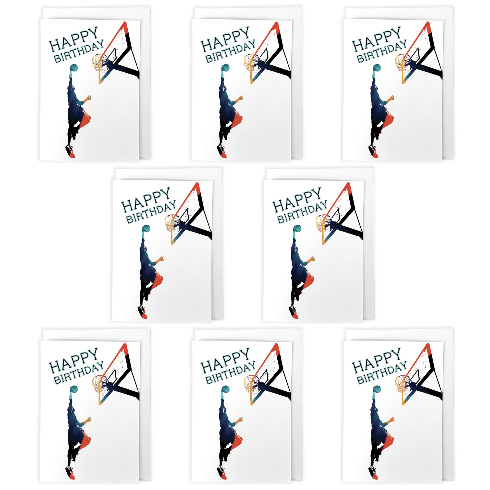 Artery8 Basketball Birthday Cards – Pack of 8 A6 Cards with Envelopes – Slam Dunk Sports Design – Perfect for Kids, Teens & Basketball Fans – Blank Inside for Personal Message