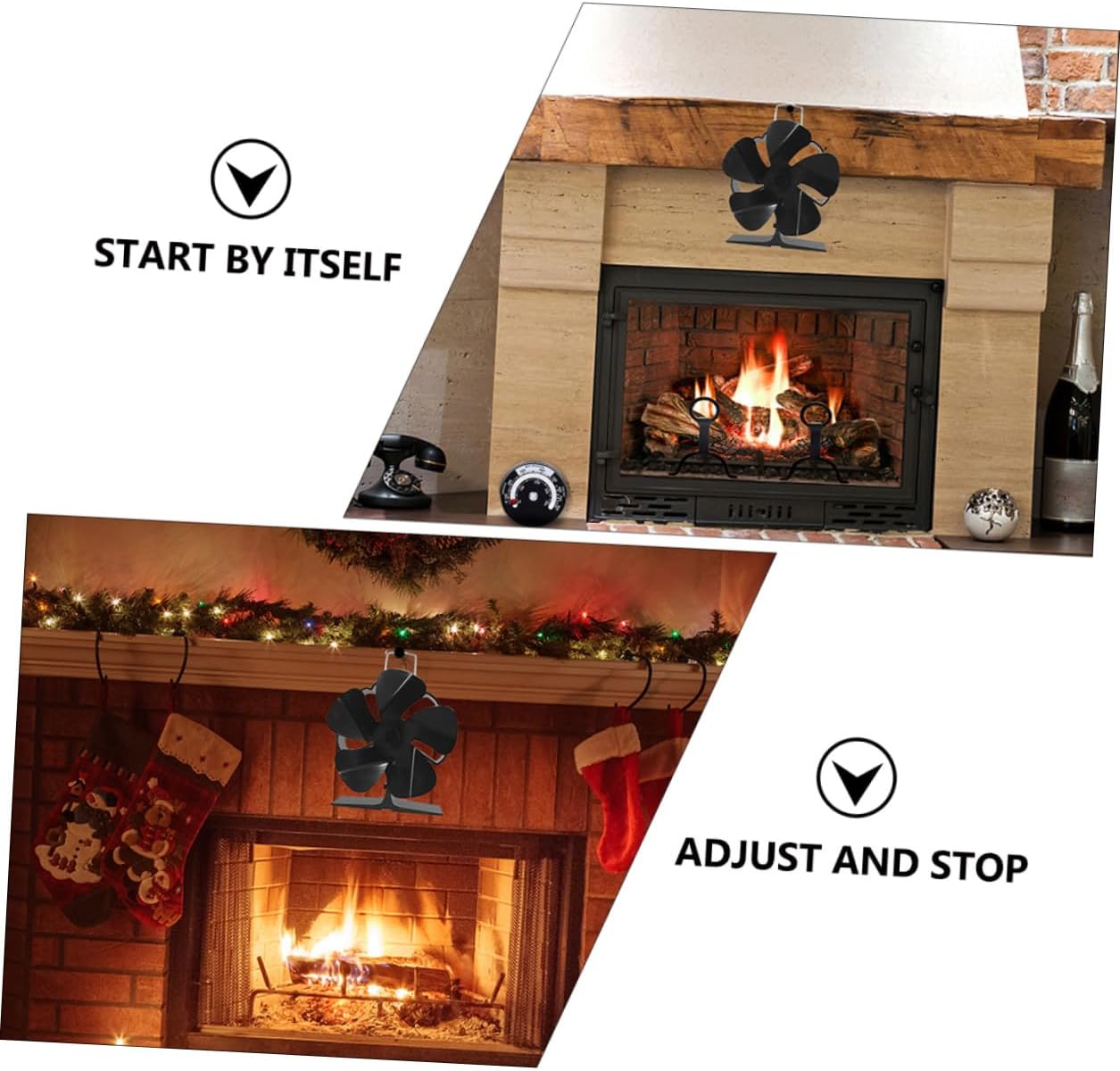 Cabilock Black 5-blade Mini Heat Powered Fireplace Fan Silent Metal Stove Fan for Residential Wood-burning Stove Heating Accessories