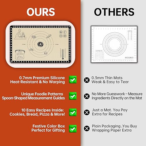 Miniatura 4 de Tapete de silicona para hornear con 10 recetas, alfombrillas de silicona extra gruesas para hornear, tapete de pastelería antiadherente, tapete