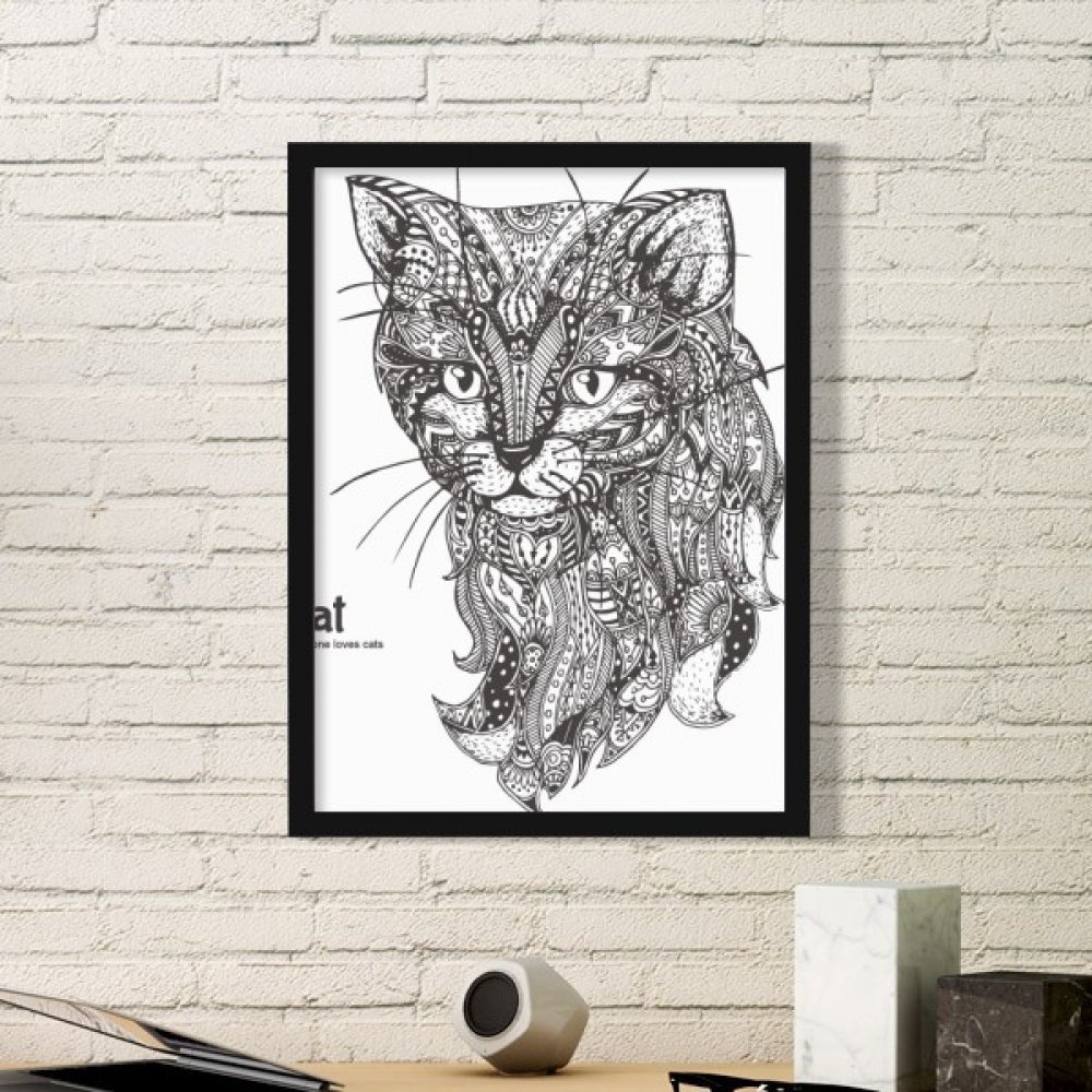 Peinture de chat cadre noir pour chambre de bebe zen