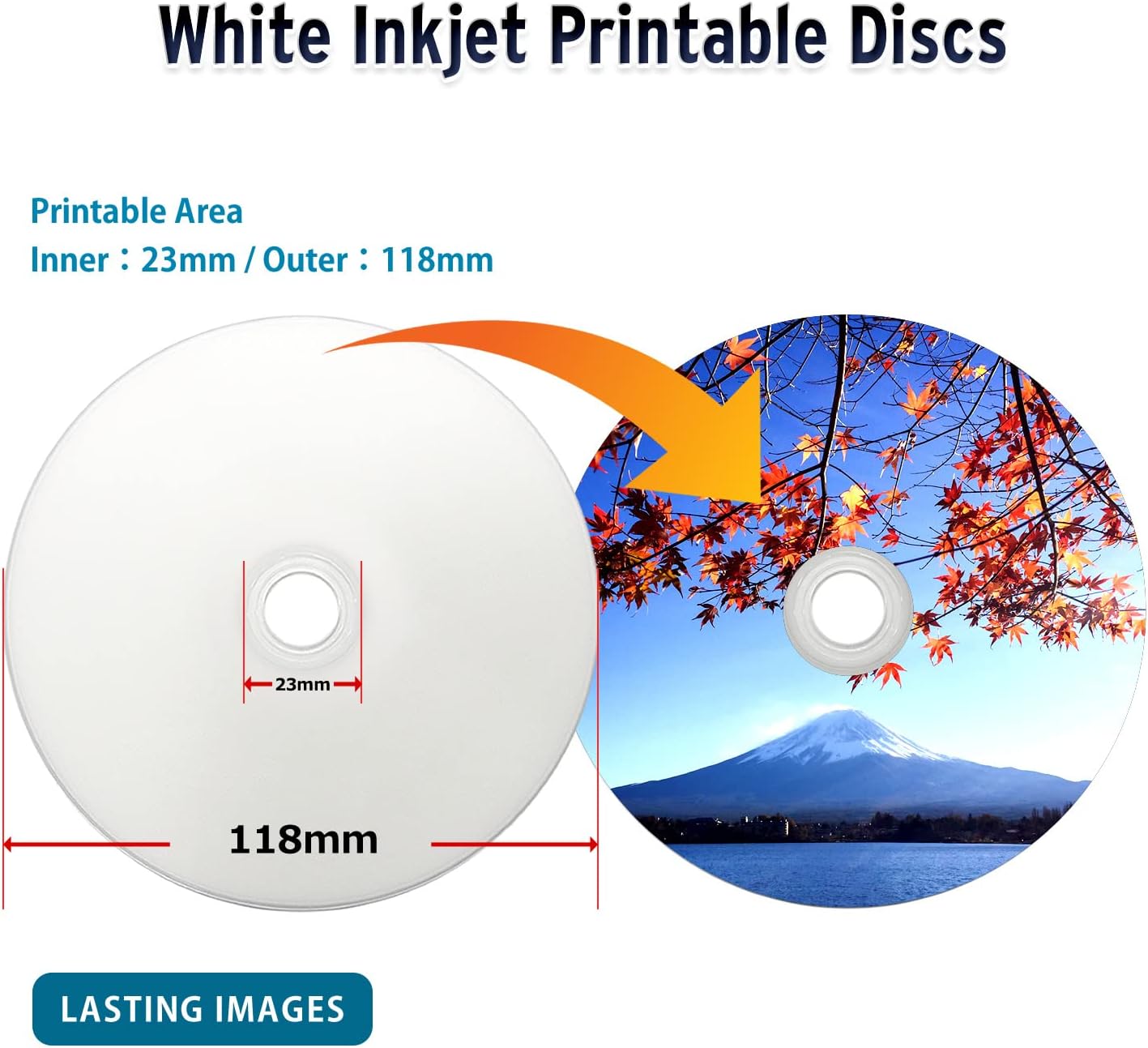 HIDISC TY Series Digital Audio Music CD-R 52X 700MB White Inkjet Printable - 100 Cake Box