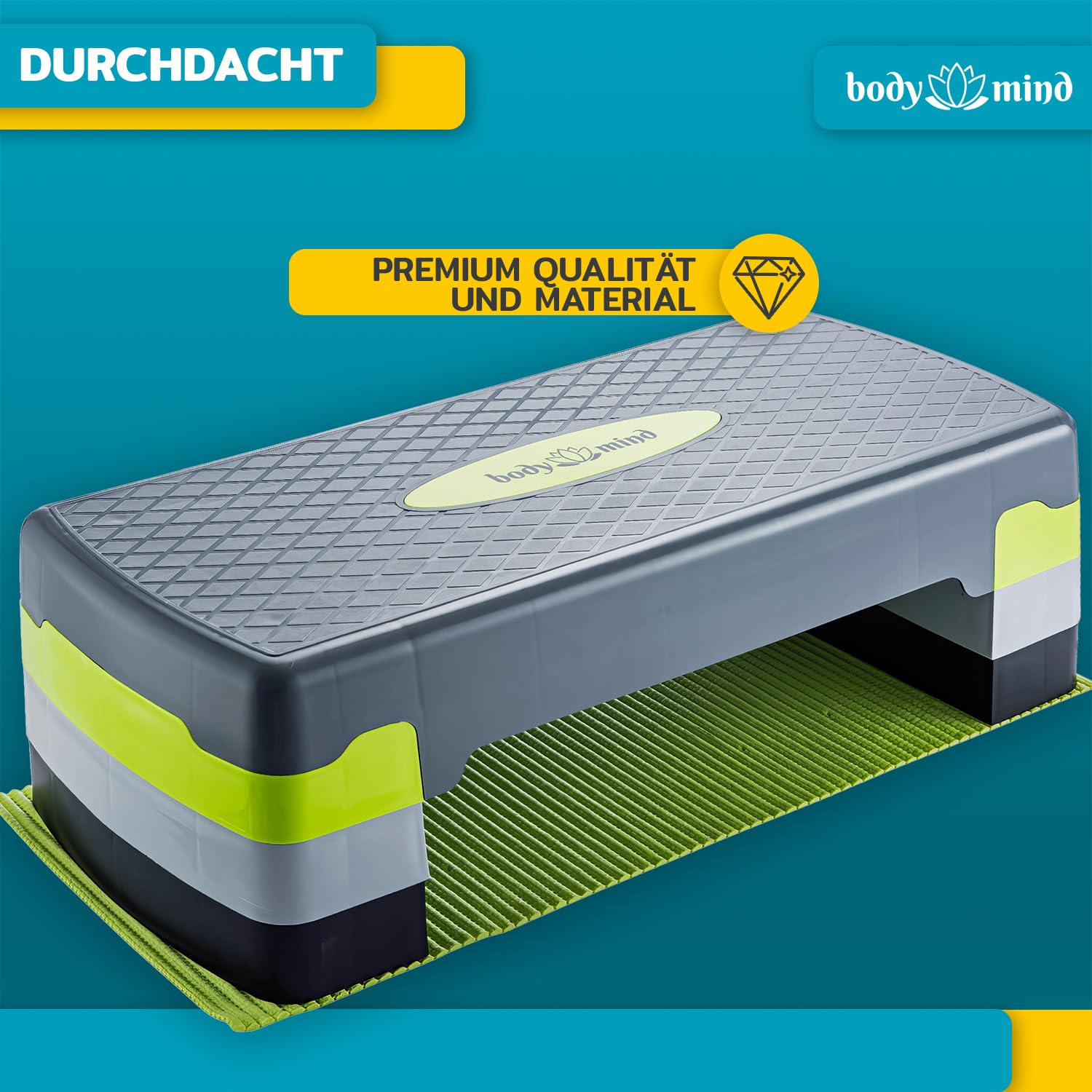 Body & Mind® Aerobic Steppbrett Stepper Step-Bench mit gratis Anti-Rutsch-Matte & exklusiven Trainings E-Book