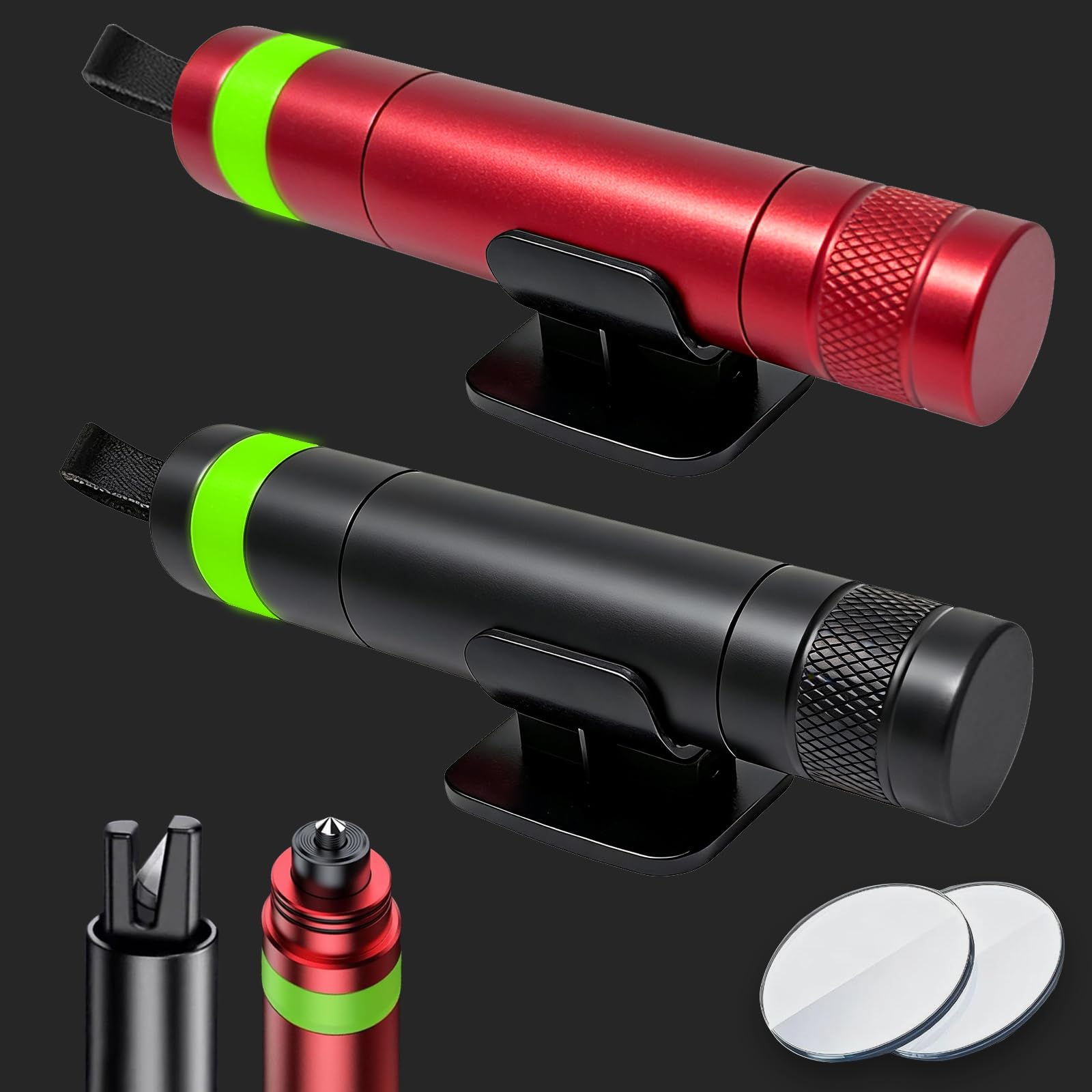 2 Piezas 2 en 1 Rompe Cristales y Cinturones, Martillo Rompe Cristales Coche | Martillo Rescue con Anillo Luminoso, Corta Cinturones Rompe Cristales, Accessories para Emergencia Coche