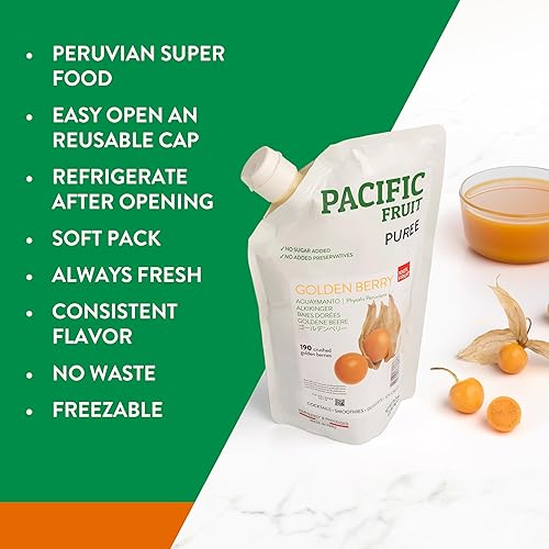Miniatura 4 de Pacific Fruit  Puré de bayas doradas, fruta 100% real, sin azúcar añadida, sin OMG, cosechado y procesado en Perú, directamente del huerto, para