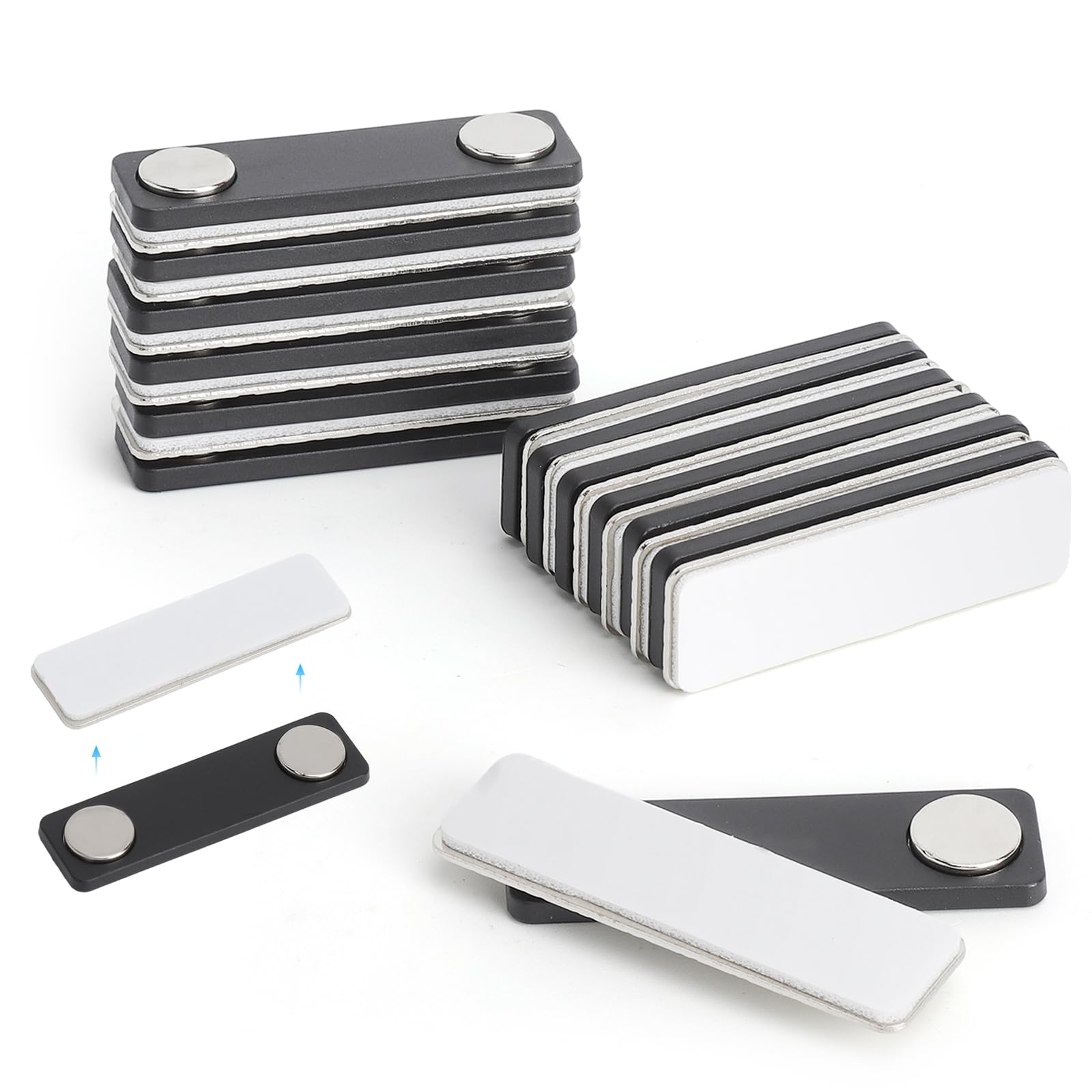 12 sztuk tabliczek z nazwiskiem na ubrania, 45 x 13 mm, z 2 punktami samoprzylepnymi magnesami, do pracy, na wystawę, do szkoły
