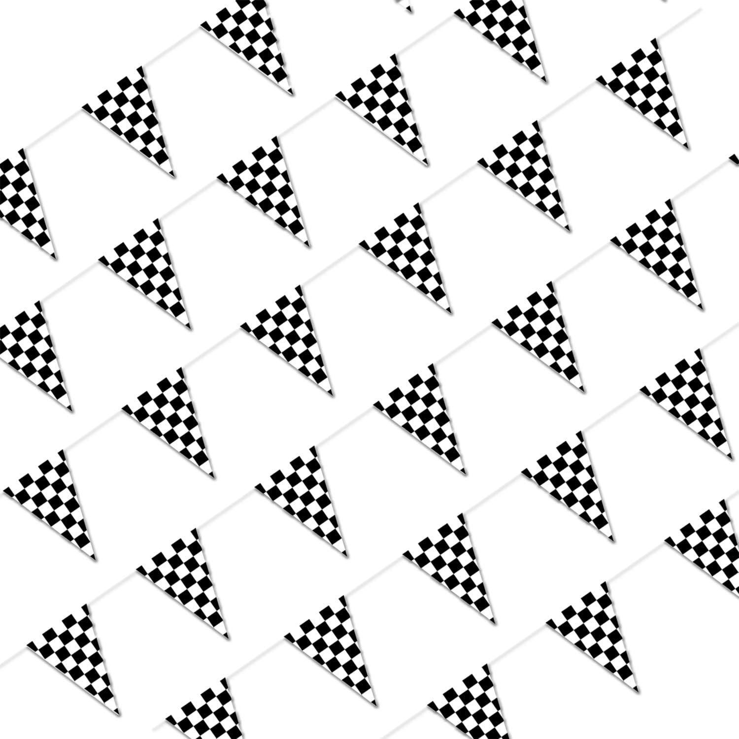 Piokio 100ft Black and White Checkered Flag Banner - Racing Flags for Nascar Cars Birthday Party Decorations Supplies