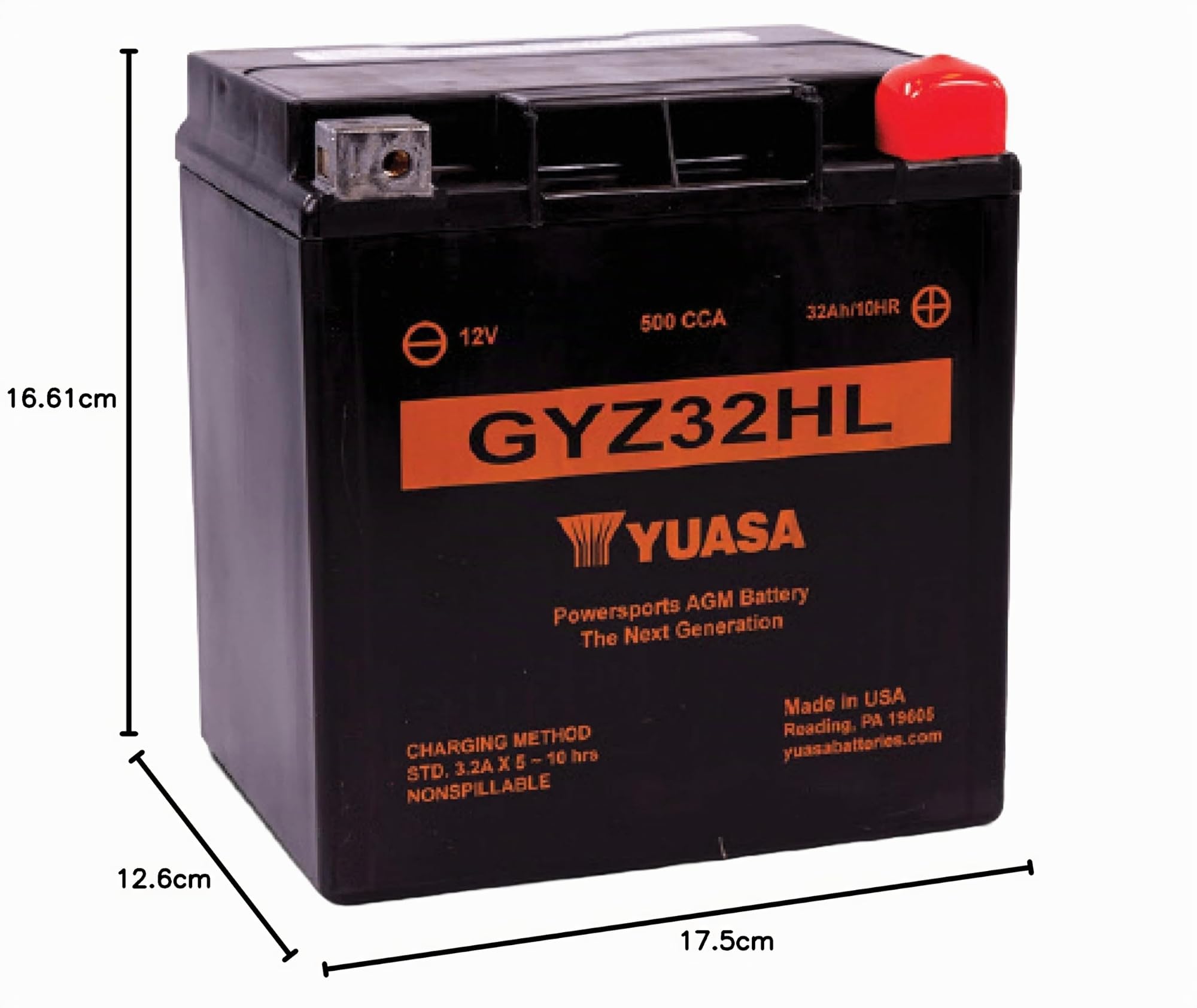 Yuasa GYZ32HL 12V 500 CCA wartungsfreie AGM VRLA Motorradbatterie | 33,7 Ah, Kompakt, Auslaufsicher, Vibrations- & Korrosionsbeständig, Ideal für Sportbikes & Start-Stopp