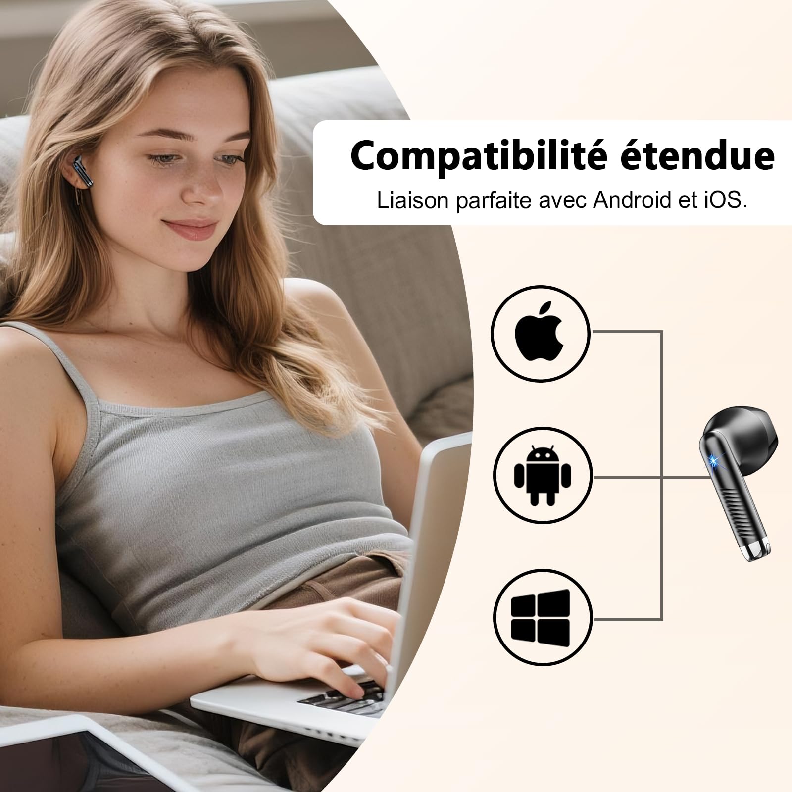 Ecouteurs Bluetooth sans Fil, Écouteurs Bluetooth 5.4 2025 Écouteurs sans Fil avec 4 ENC Réduction de Bruit Mic, IP7 Étanches Oreillette Bluetooth 56H Stéréo USB-C Casque Bluetooth pour Sport/Travail