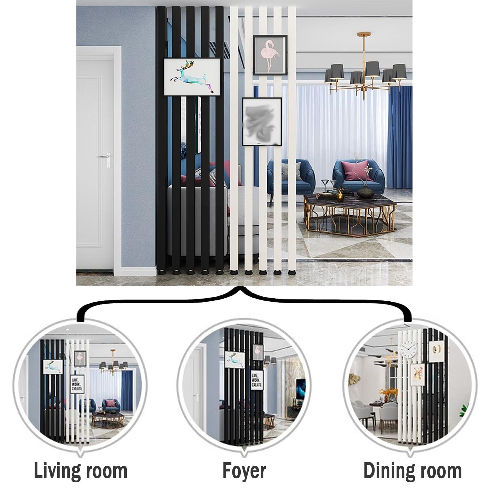 Nowoczesna wolnostojąca metalowa ścianka działowa działowa od podłogi do sufitu do apartamentu typu studio i przestrzeni biurowej - 4 panele 120 cm/47,2 cala / 1,2 m