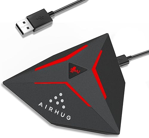 AIRHUG Micrófono para juegos, micrófono USB de condensador, reducción de ruido AI con indicador RGB, botón de silencio, micrófono omnidireccional de